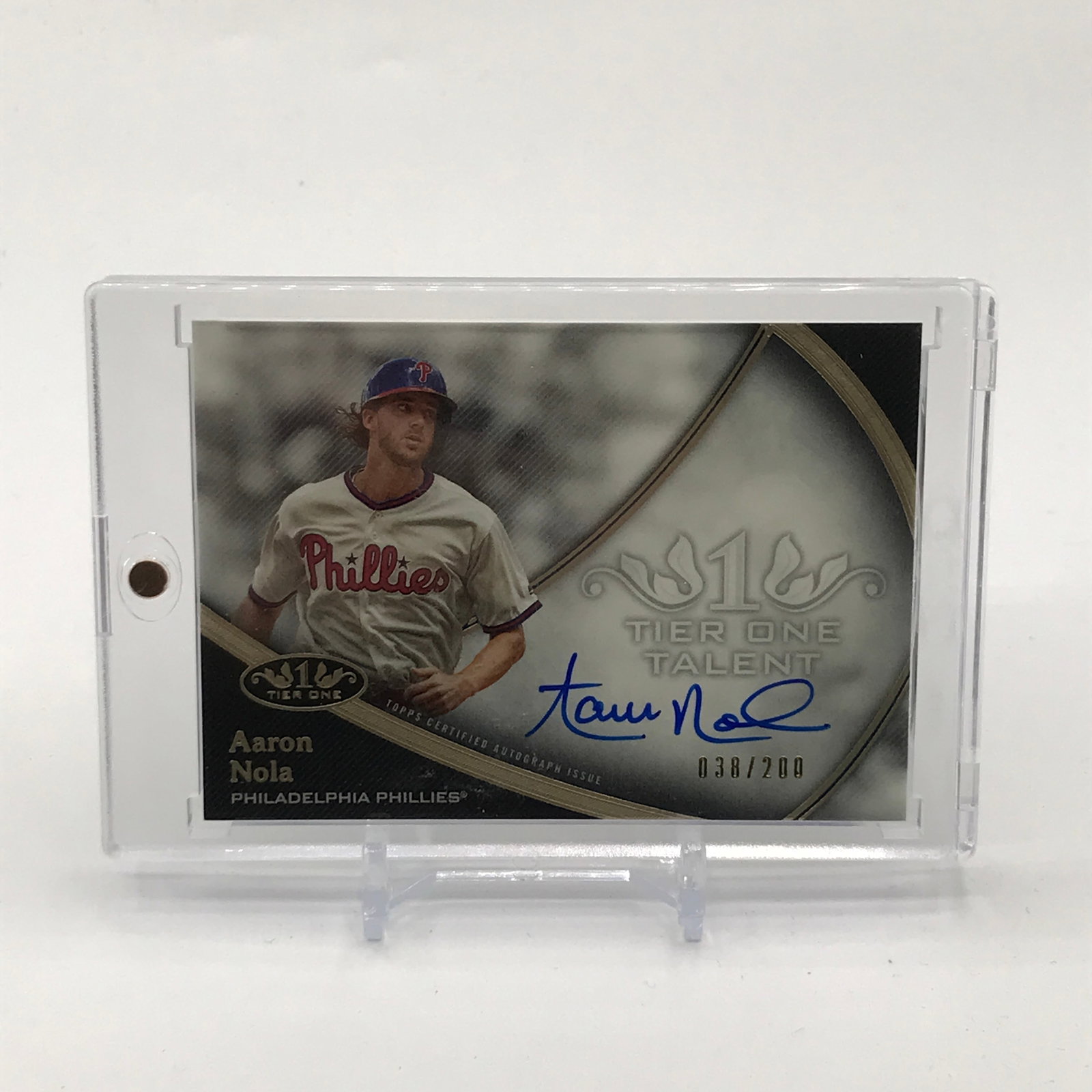 2020 TOPPS TIER ONE BASEBALL AARON NOLA SIGNED TRADING CARD - 038/200: Prices are in Canadian dollars