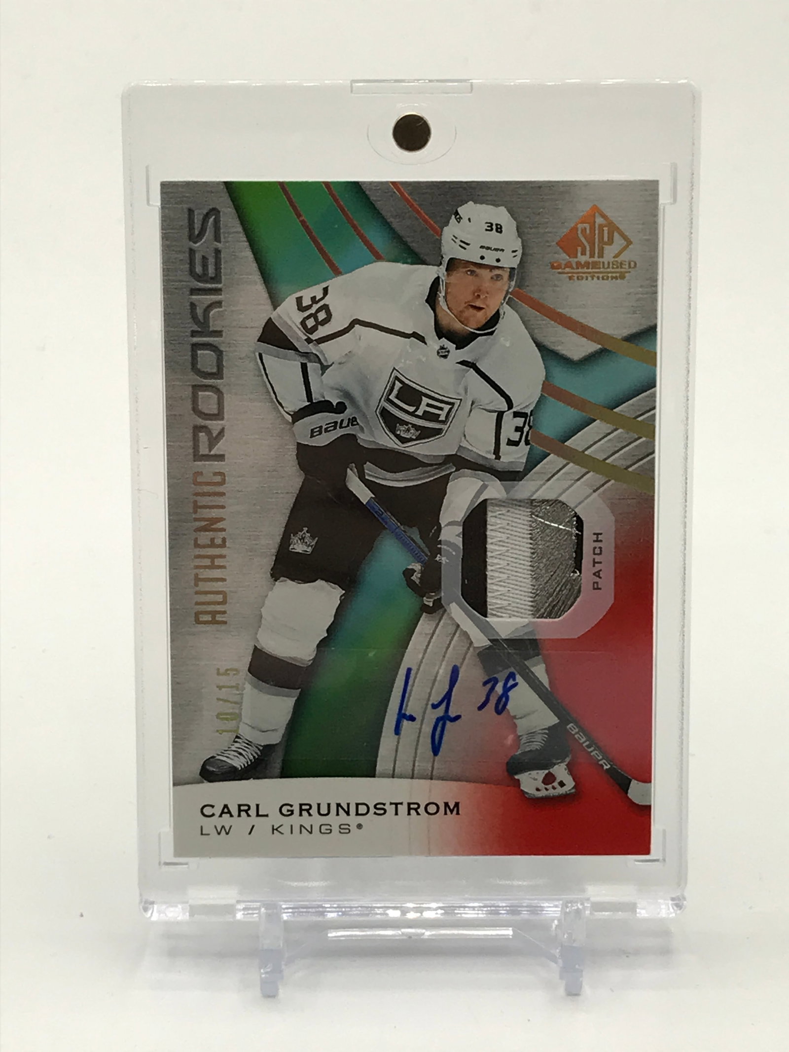 2019-20 UPPER DECK SP GAME USED HOCKEY CARL GRUNDSTROM SIGNED ROOKIE PATCH TRADING CARD 10/15: Prices are in Canadian dollars