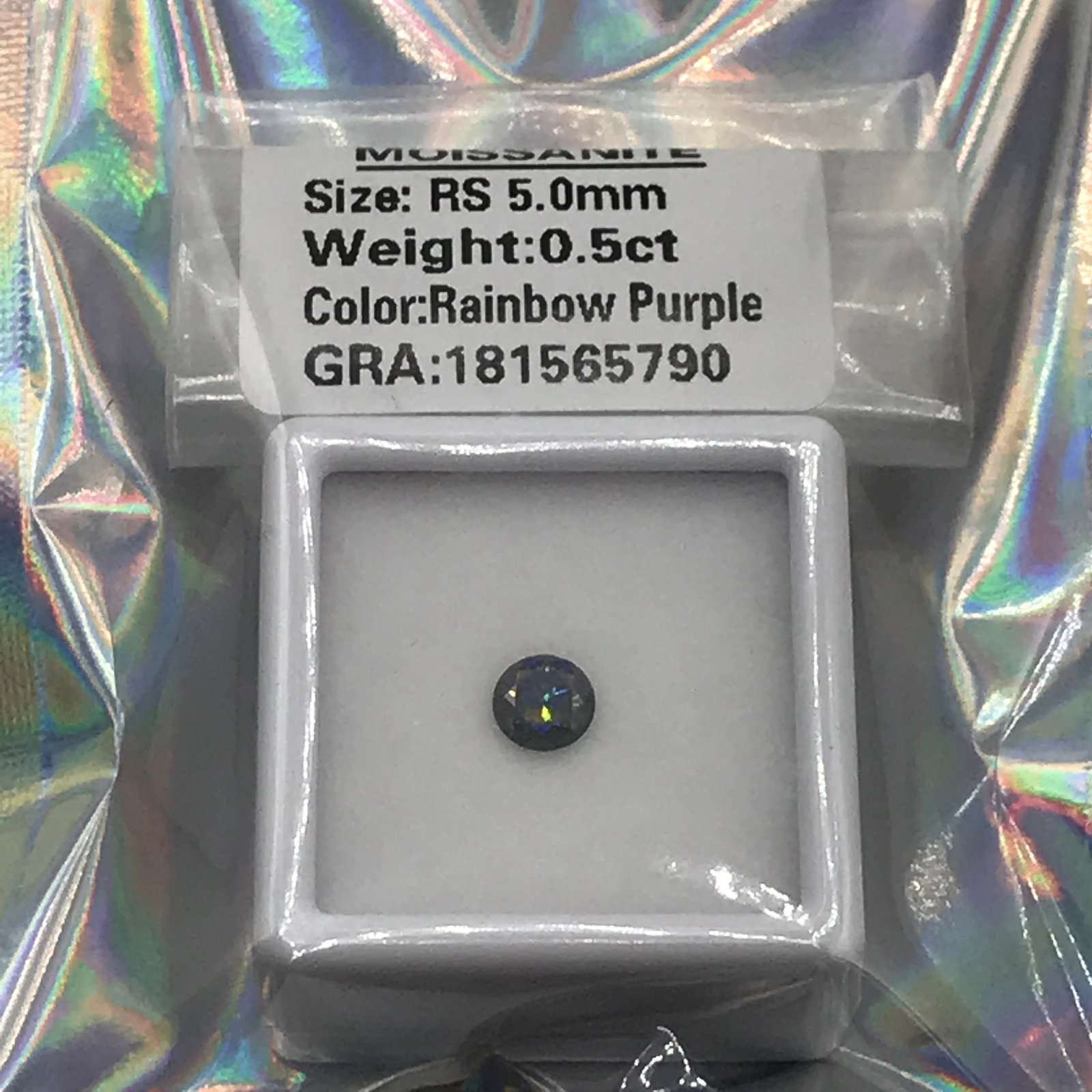 .5 CARAT RAINBOW PURPLE ROUND BRILLIANT MOISSANITE - GRA REPORT: Prices are in Canadian dollars