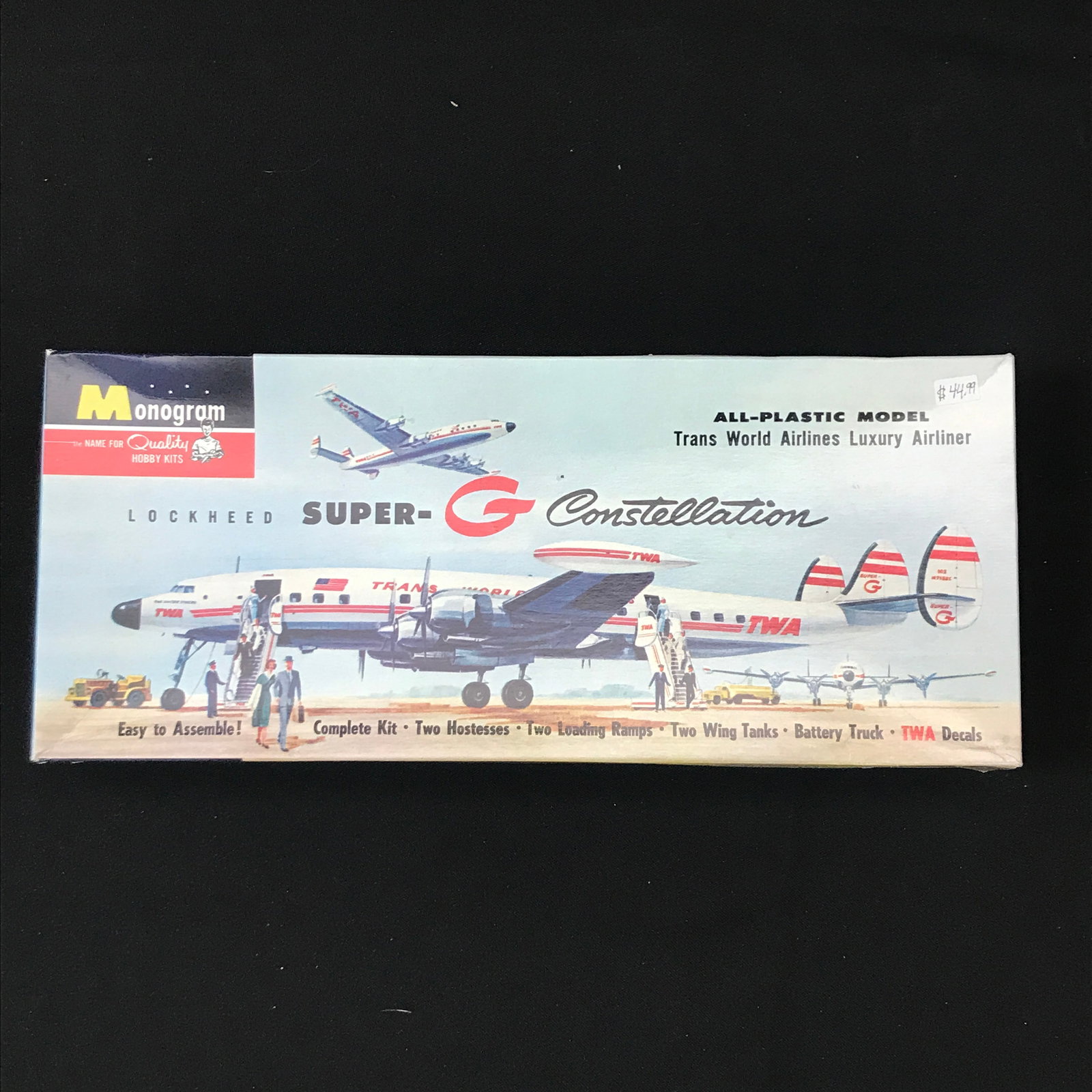 SEALED MONOGRAM TRANS WORLD AIRLINES LUXURY AIRLINER LOCKHEED SUPER G CONSTELLATION MODEL KIT IN O.P: Prices are in Canadian dollars