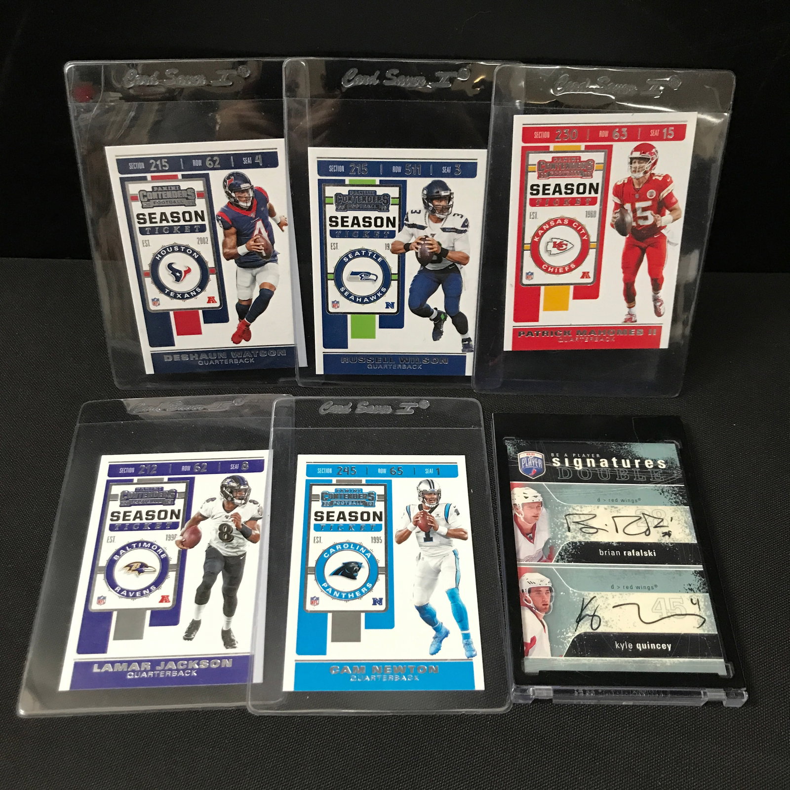 LOT OF 6 TRADING CARDS - INCLUDING 5 PANINI CONTENDERS & 1 DUAL SIGNED HOCKEY CARD: Prices are in Canadian dollars