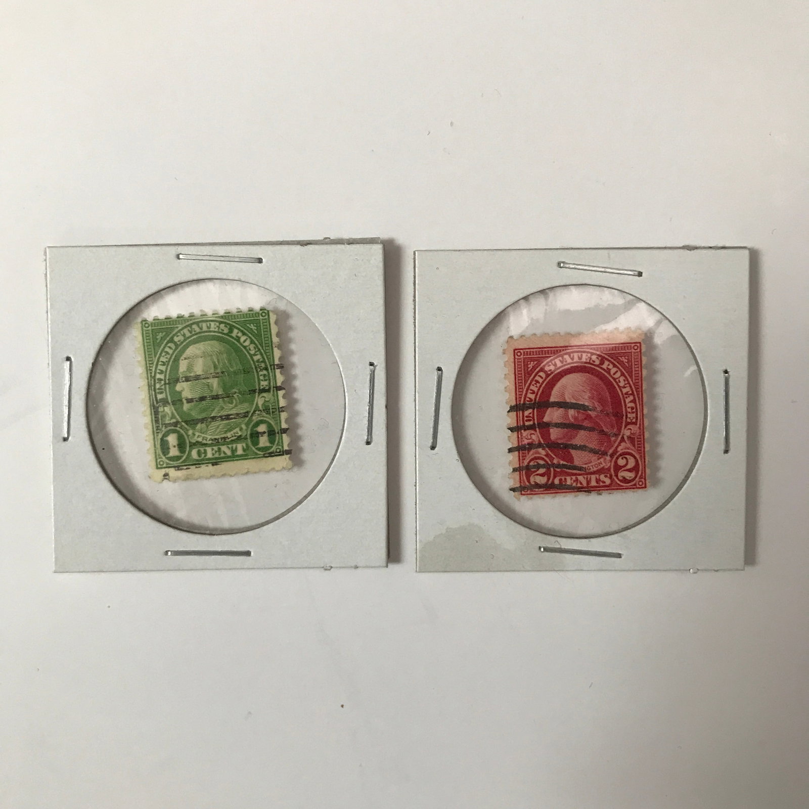 Very Rare Benjamin Franklin 1 cent Green stamp and George Washington Red Two Cents Look On Ebay: Prices are in Canadian dollars