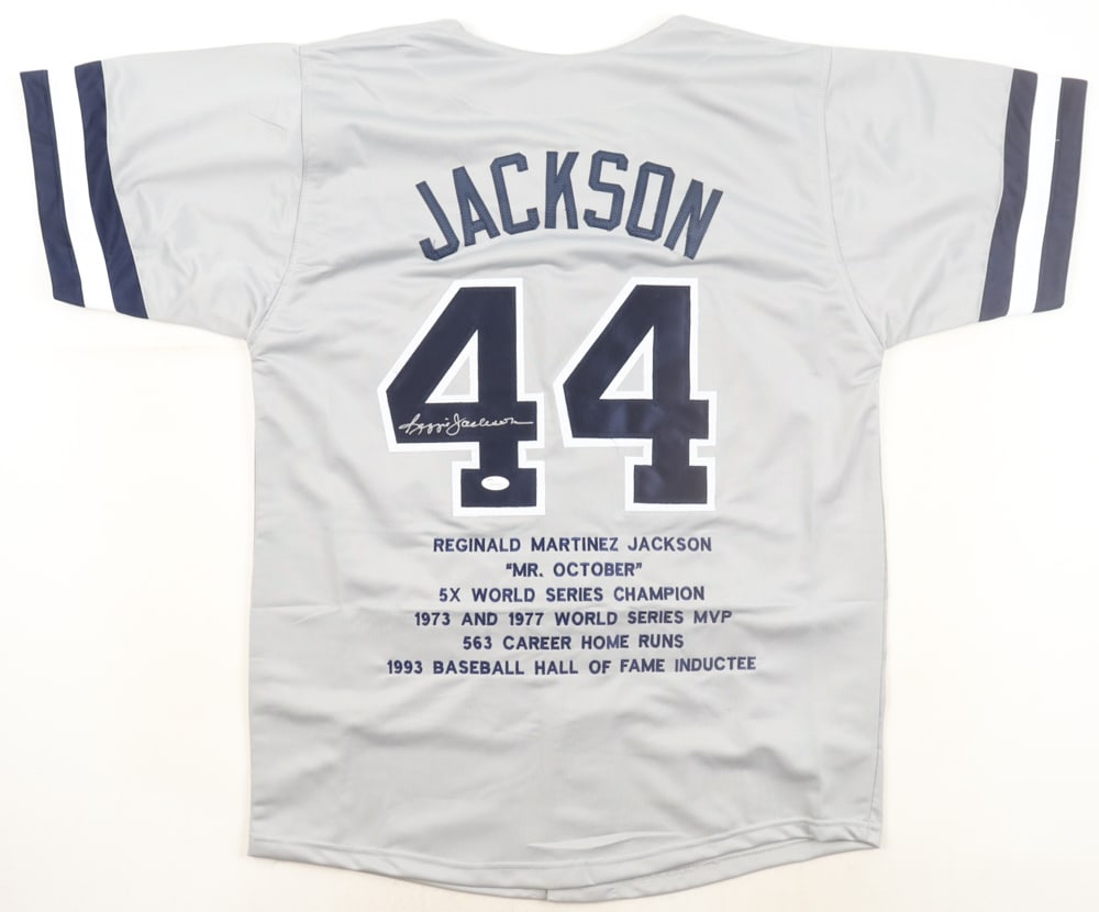 REGGIE JACKSON SIGNED NEW YORK YANKKES STAT JERSEY - JSA COA: Prices are in Canadian dollars
