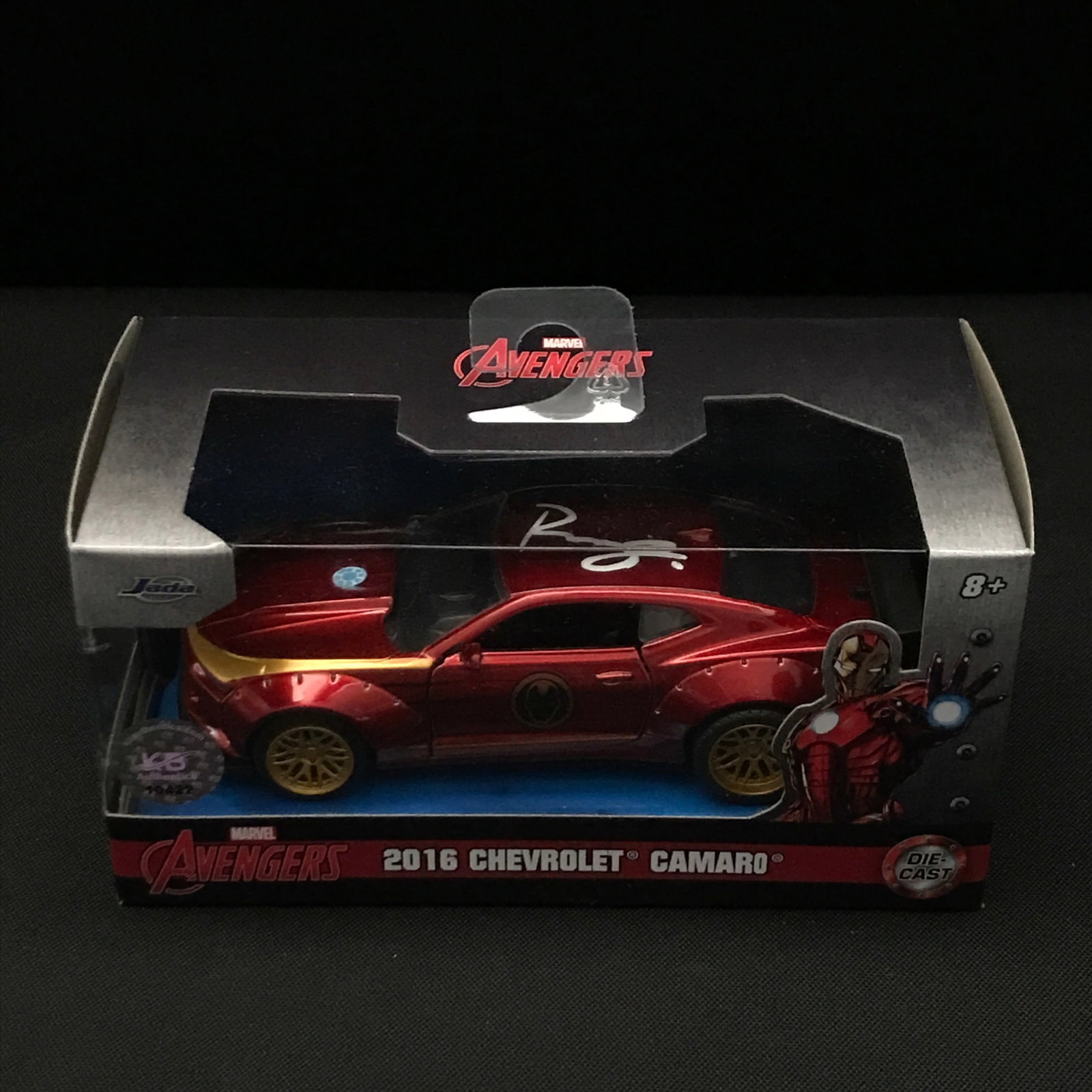 ROBERT DOWNEY JNR SIGNED IRON MAN DIE CAST CAR - KB COA: Prices are in Canadian dollars