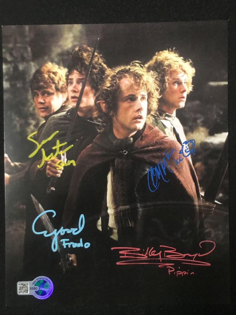 QUAD SIGNED LORD OF THE RINGS 8X10 - ASTIN, BOYD, MONAGHAN AND WOOD - WWOC COA: Prices are in Canadian dollars