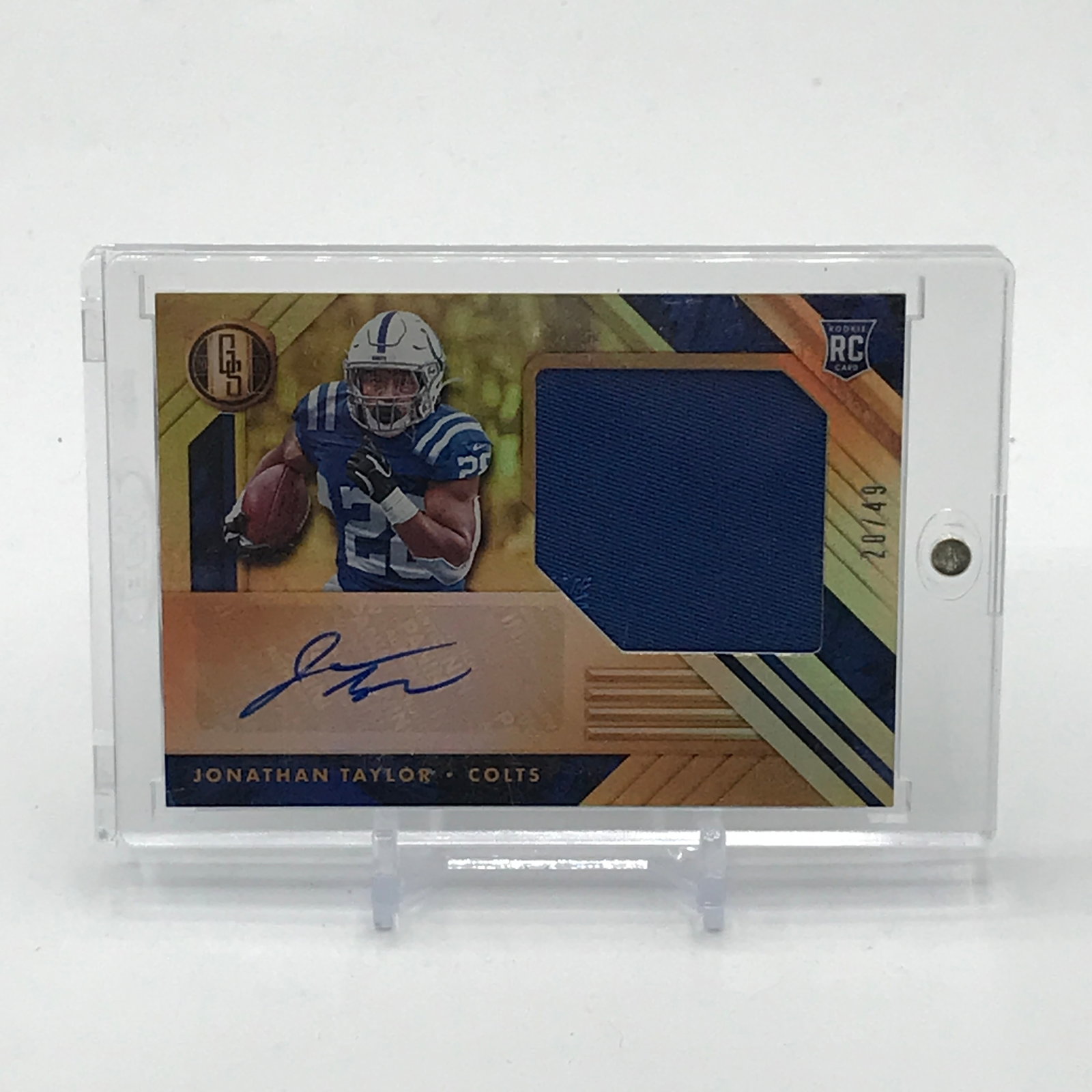 2020 PANINI GOLD STANDARD FOOTBALL JONATHAN TAYLOR SIGNED PATCH ROOKIE TRADING CARD 20/49: Prices are in Canadian dollars
