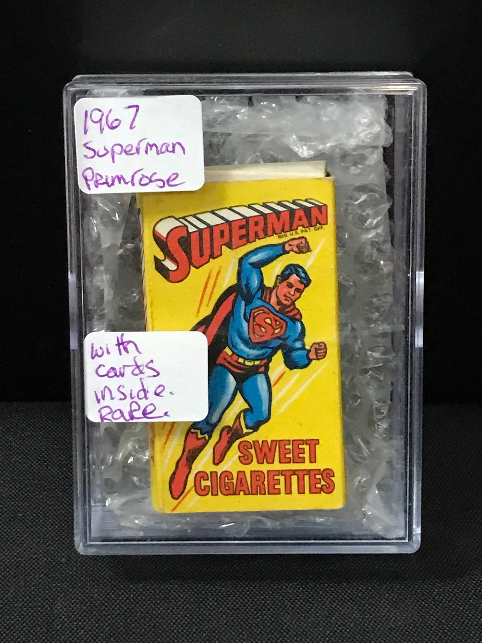 VERY RARE 1967 SUPERMAN PRIMROSE SWEET CIGARETTES WITH CARDS INSIDE: Prices are in Canadian dollars
