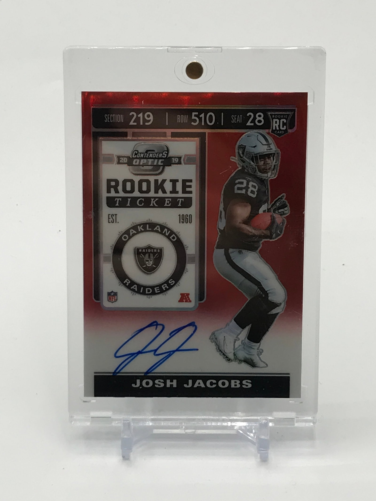 2019 PANINI CONTENDERS OPTIC FOOTBALL JOSH JACOBS SIGNED ROOKIE TICKET 176/199: Prices are in Canadian dollars
