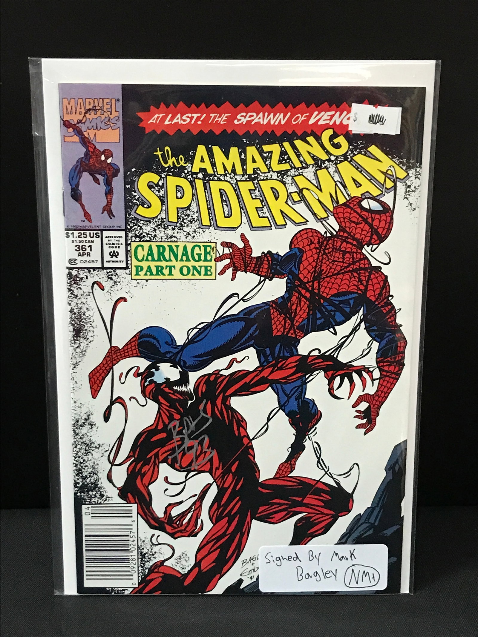 THE AMAZING SPIDERMAN #361 SIGNED BY MARK BAGLEY - MARVEL COMICS: Prices are in Canadian dollars