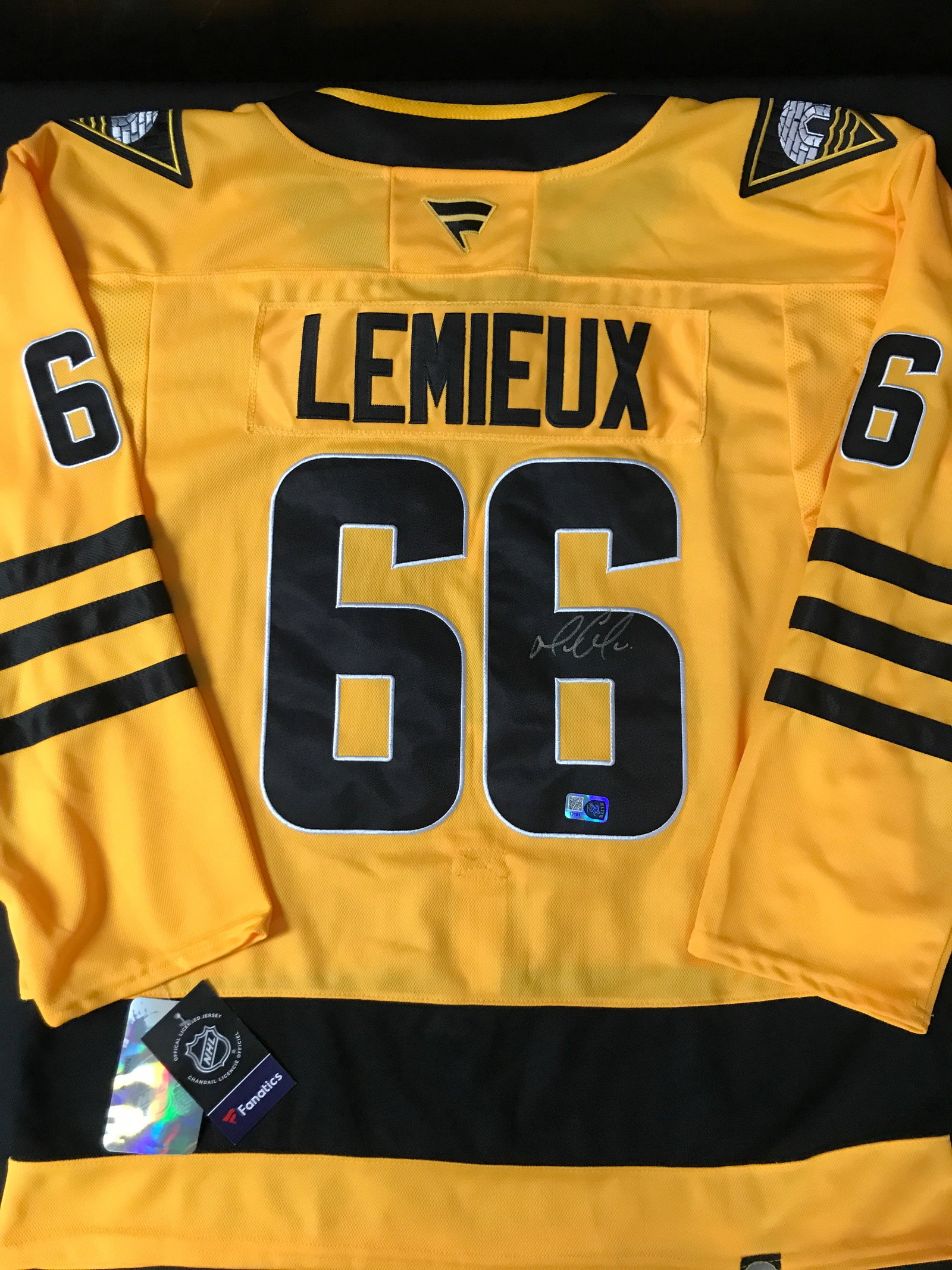MARIO LEMIEUX SIGNED PITTSBURGH PENGUINS CUSTOM JERSEY - ELITE SPORTS COA: Prices are in Canadian dollars