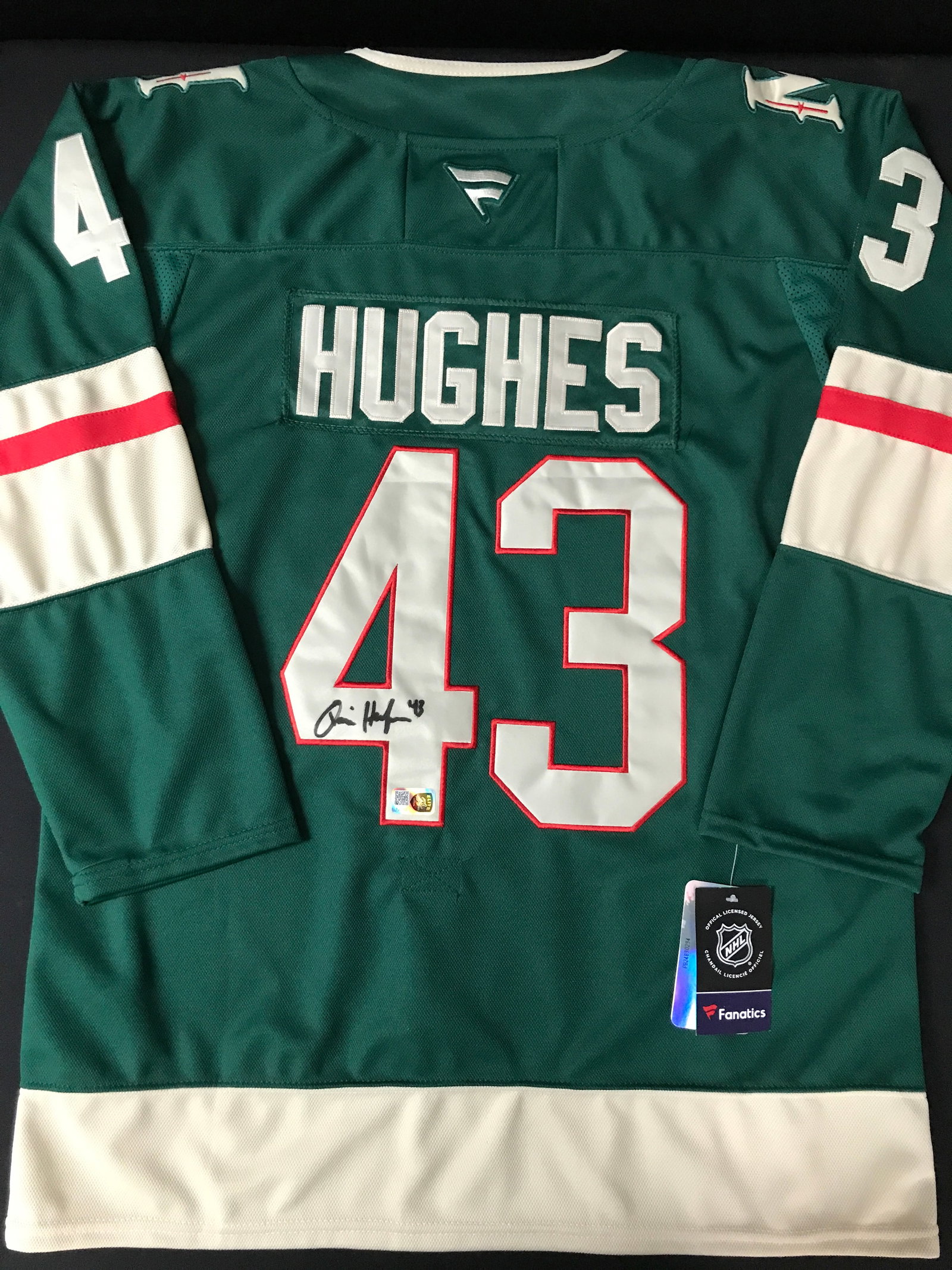 QUINN HUGHES SIGNED MINNESOTA WILD CUSTOM JERSEY - ELITE SPORTS COA: Prices are in Canadian dollars