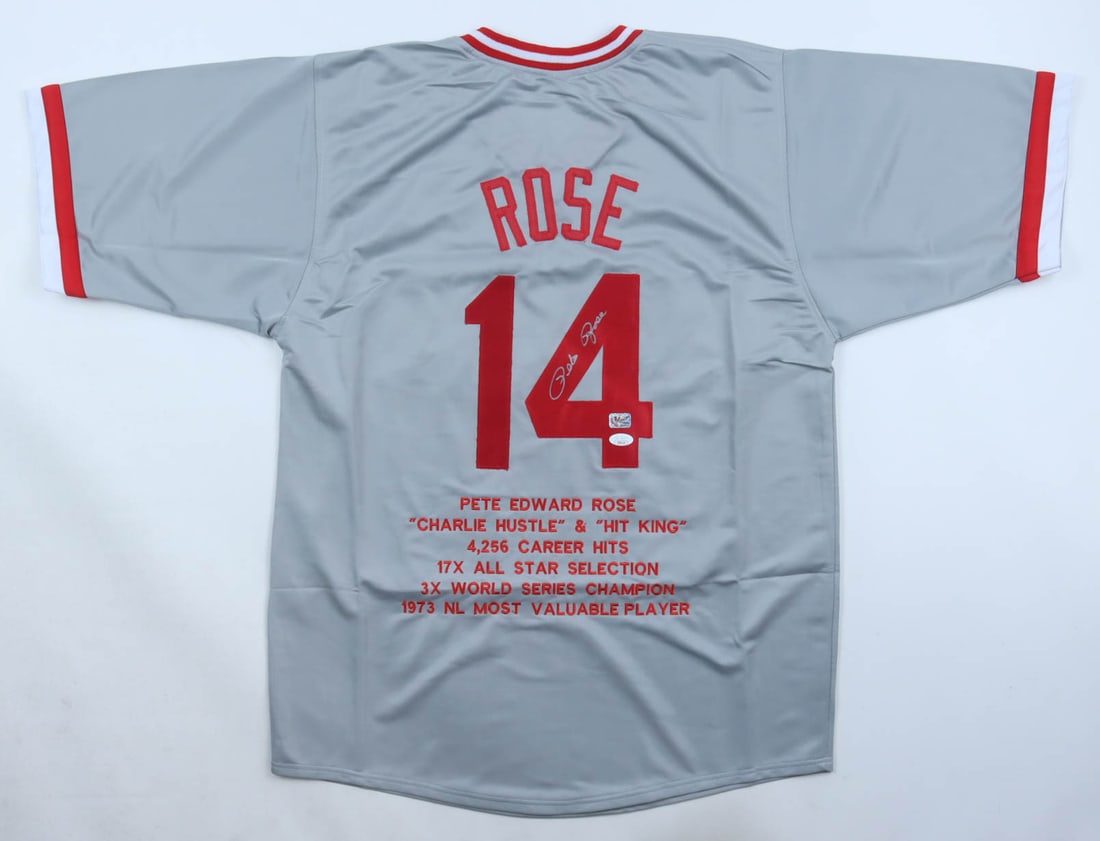 PETE ROSE SIGNED CINCINATTI JERSEY - JSA COA: Prices are in Canadian dollars