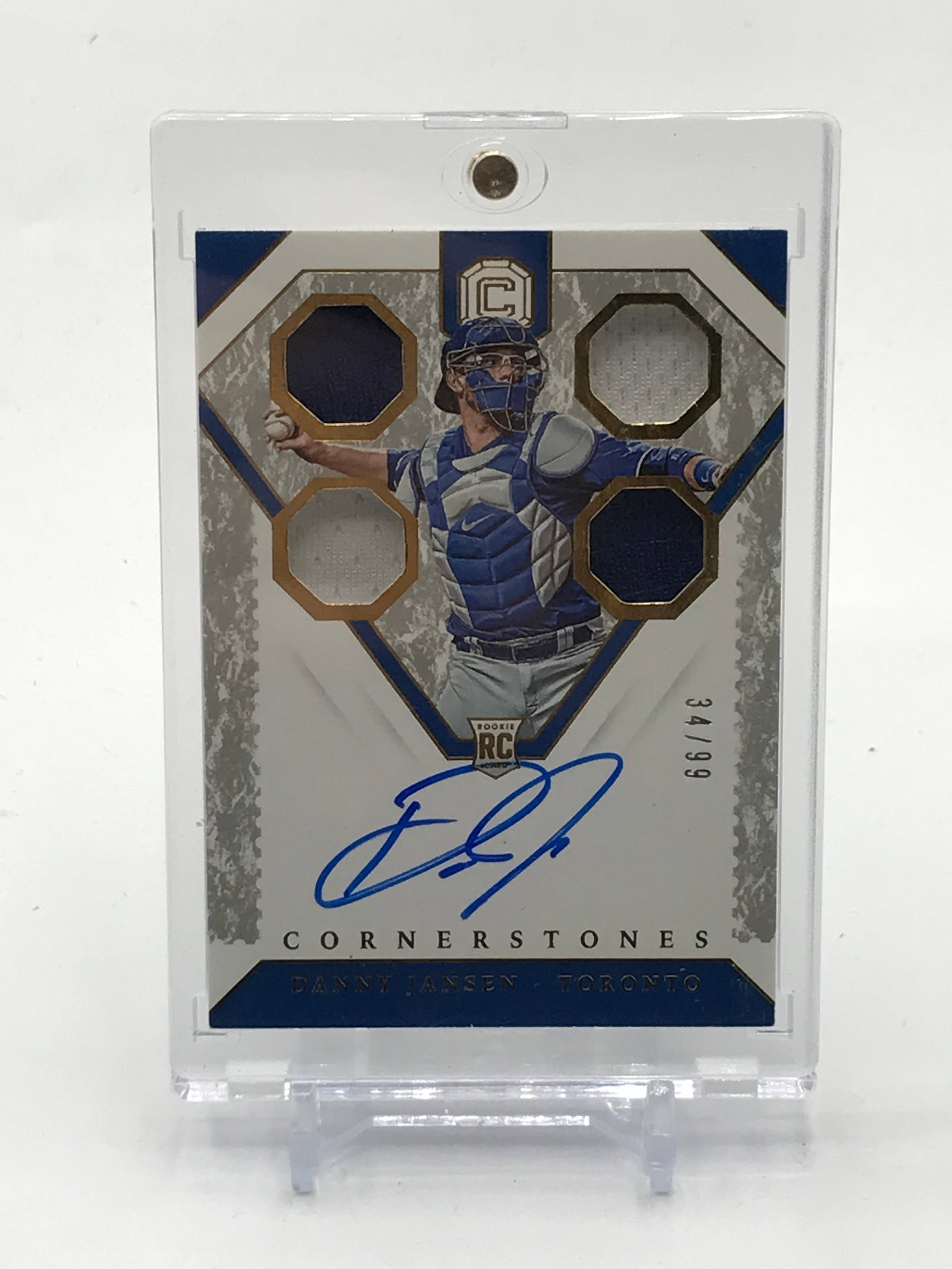2019 PANINI CORNERSTONES BASEBALL DANNY JENSEN SIQGNED QUAD PATCH TRADING CARD 34/99: Prices are in Canadian dollars