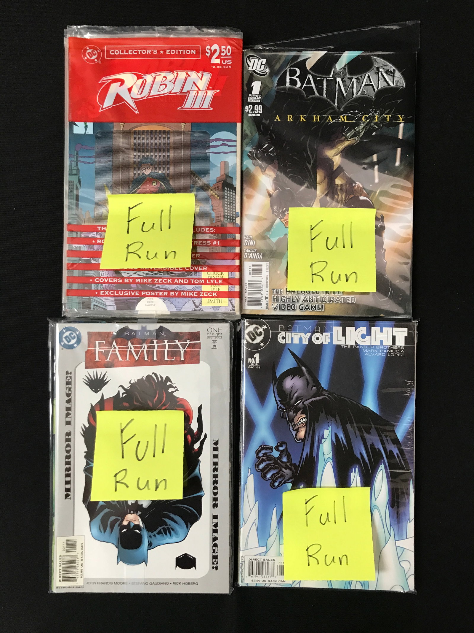 LOT OF FULL RUN COMICS: ROBIN III, BATMAN ARKHAM CITY, BATMAN FAMILY, BATMAN CITY OF LIGHT - DC: Prices are in Canadian dollars