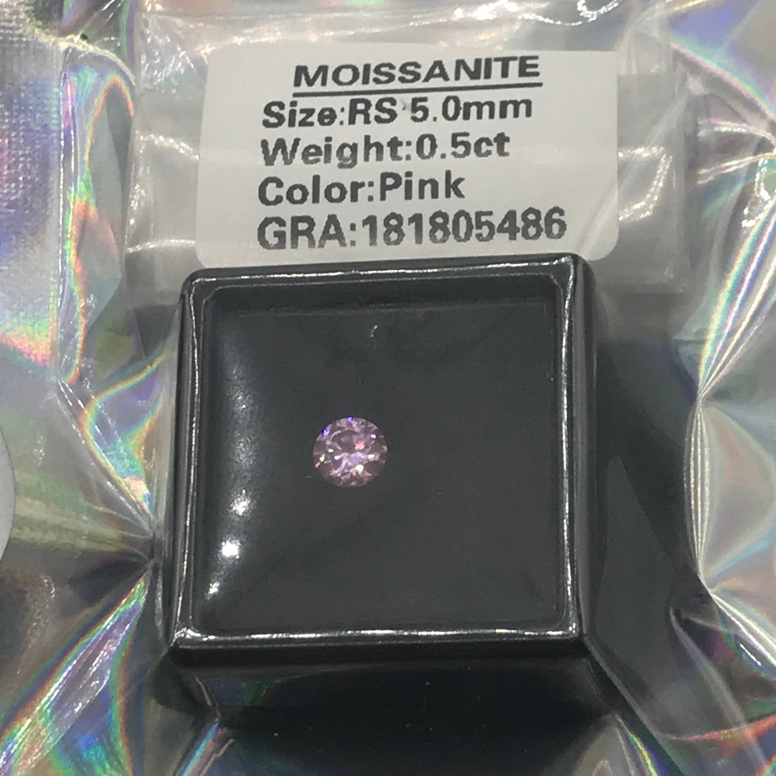 .5CT MOISSANITE ROUND BRILLIANT PINK WITH GRA REPORT: Prices are in Canadian dollars