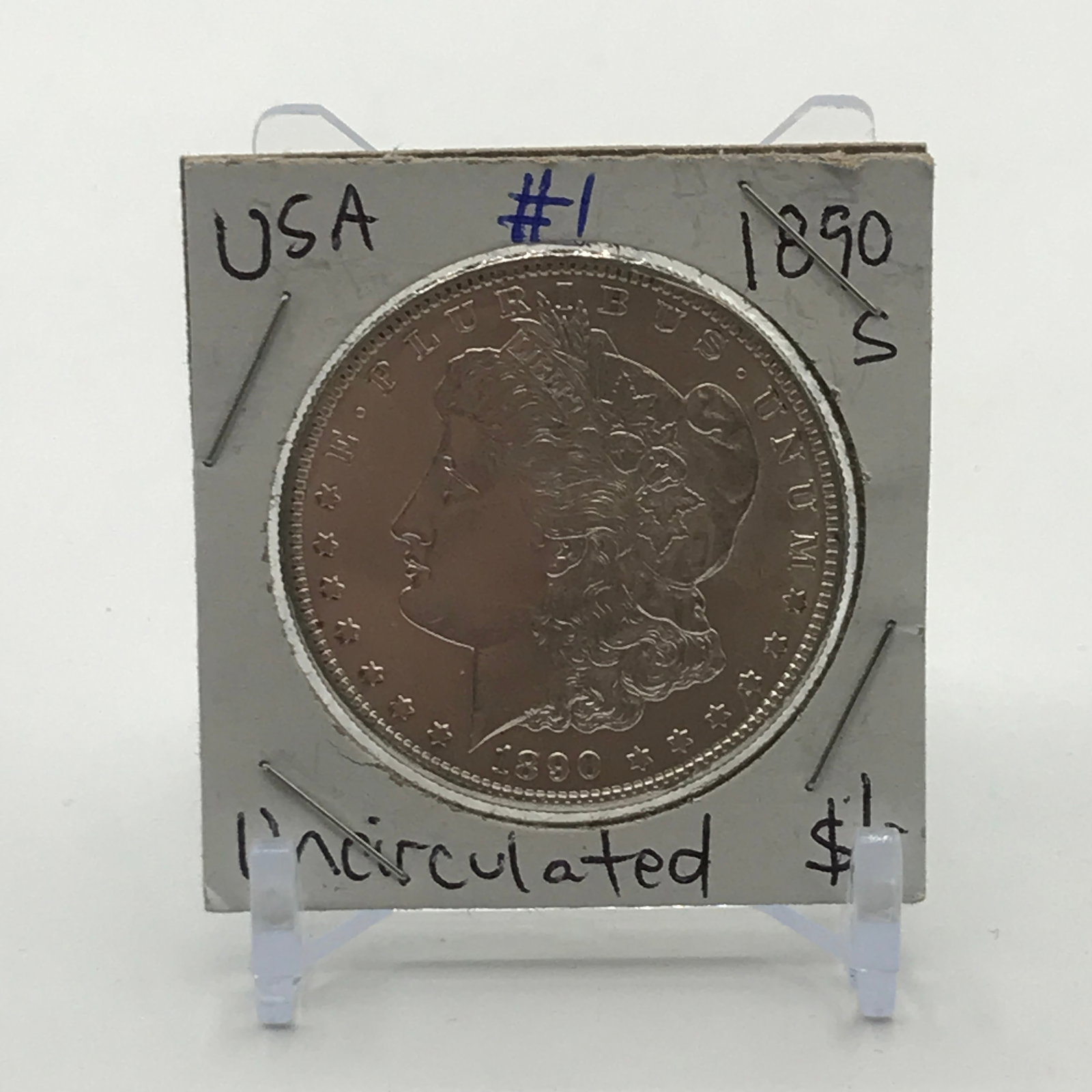 UNCIRCULATED MORGAN SILVER DOLLAR - MINTED IN 1890 IN SAN FRANCISCO (1 of 2)
