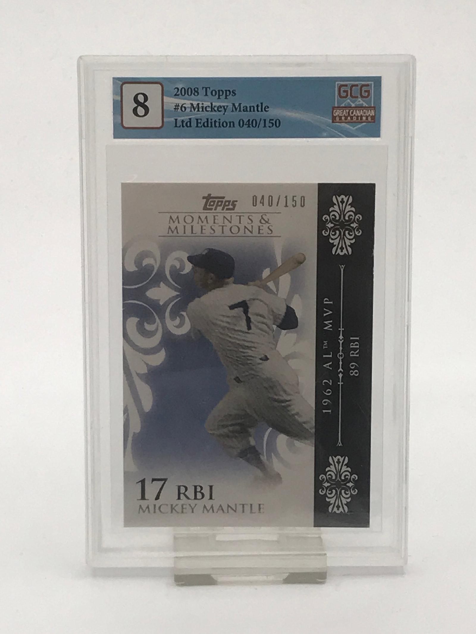 2008 TOPPS #6 MICKEY MANTLE LTD EDITION 040/150 - GCG GRADE 8 (1 of 2)