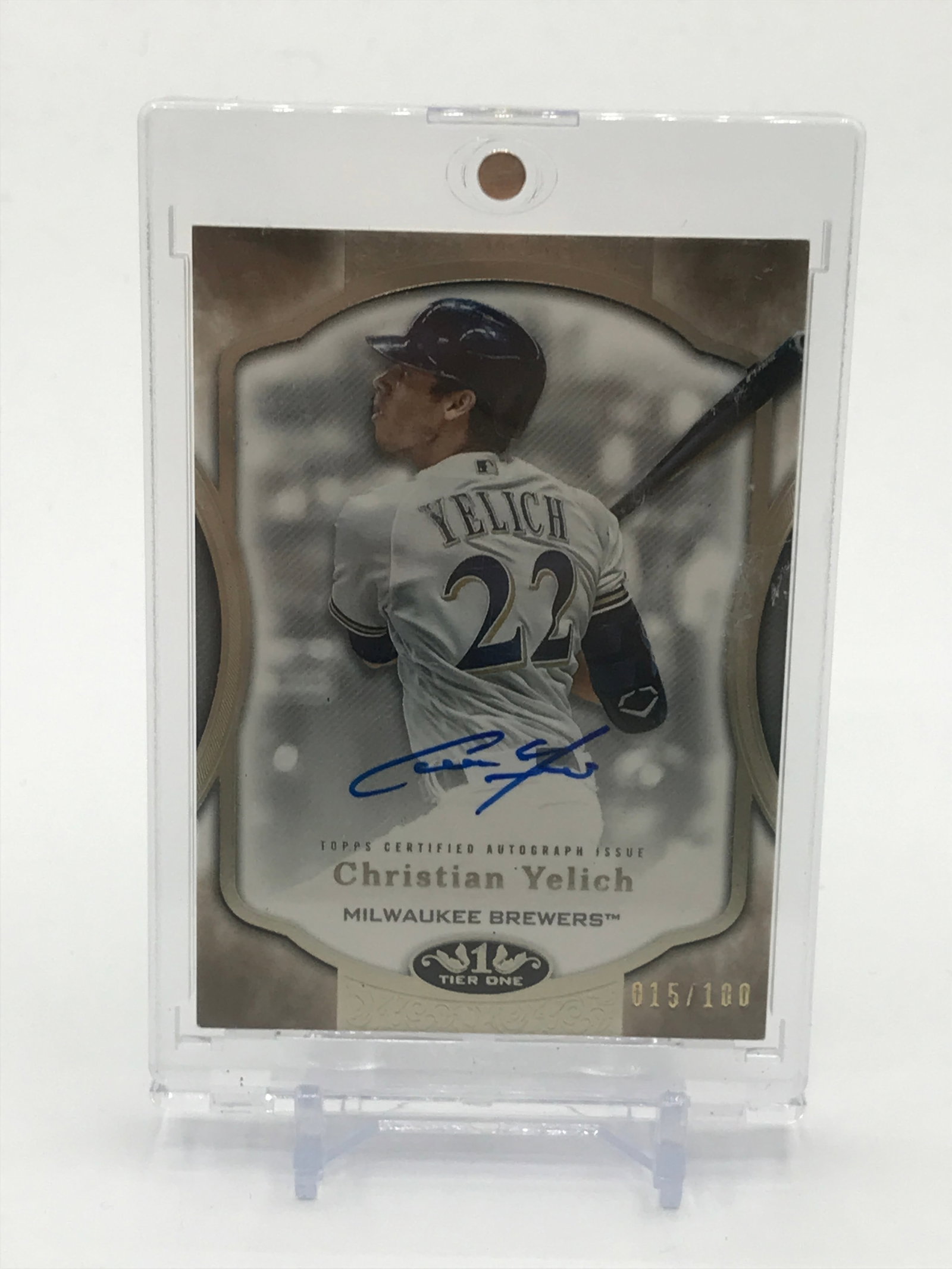 2020 TOPPS TIER ONE BASEBALL CHRISTIAN YELICH SIGNED TRADING CARD 015/100 (1 of 2)