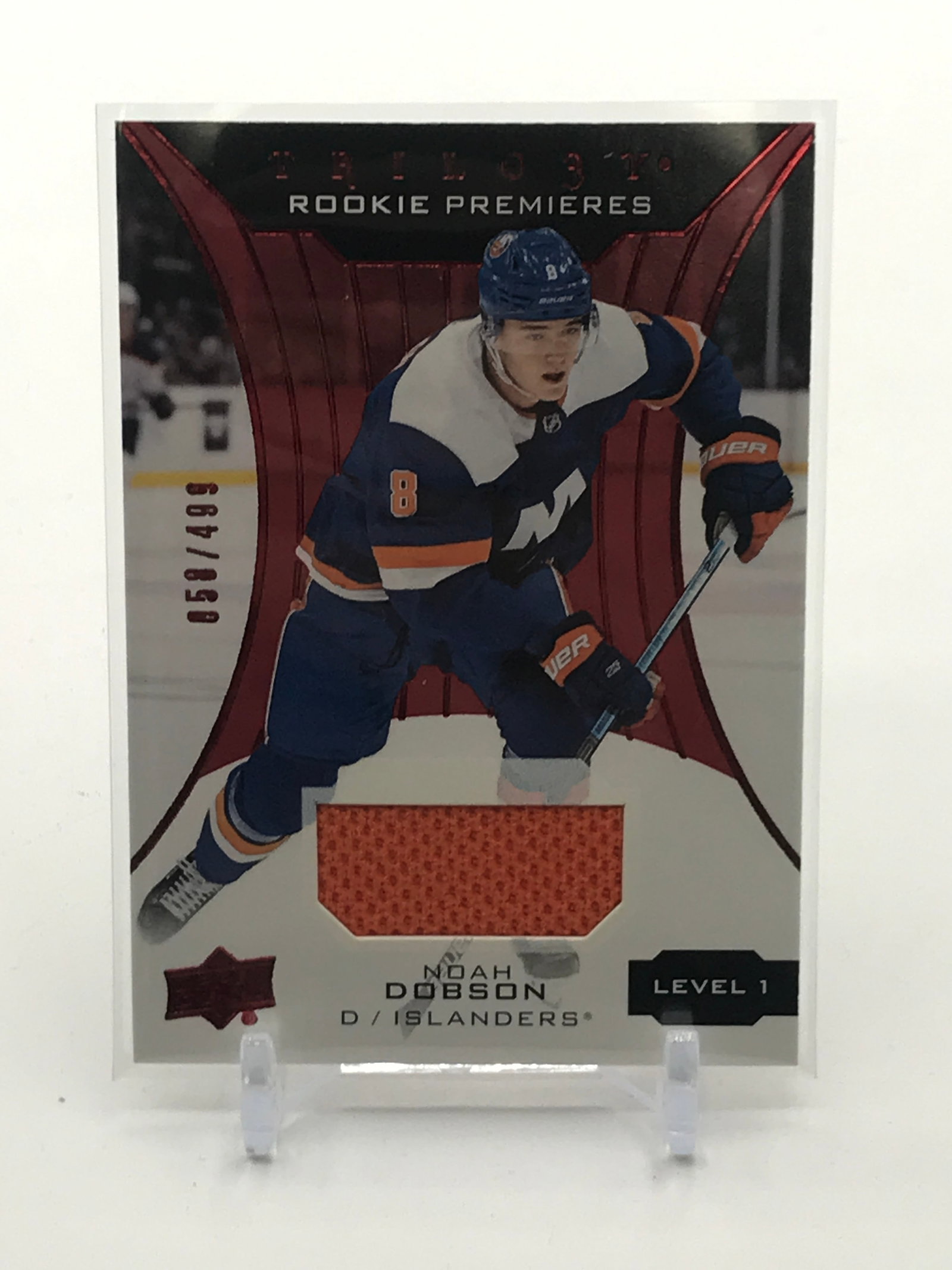 2020 UPPER DECK ROOKIE PREMIERES NOAH DOBSON PATCH TRADING CARD 059/499: Prices are in Canadian dollars