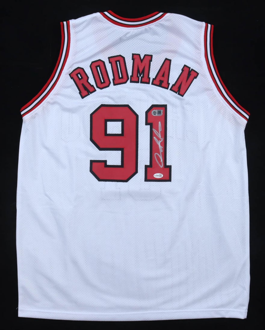 DENNIS RODMAN SIGNED CHICAGO JERSEY - JSA COA: Prices are in Canadian dollars
