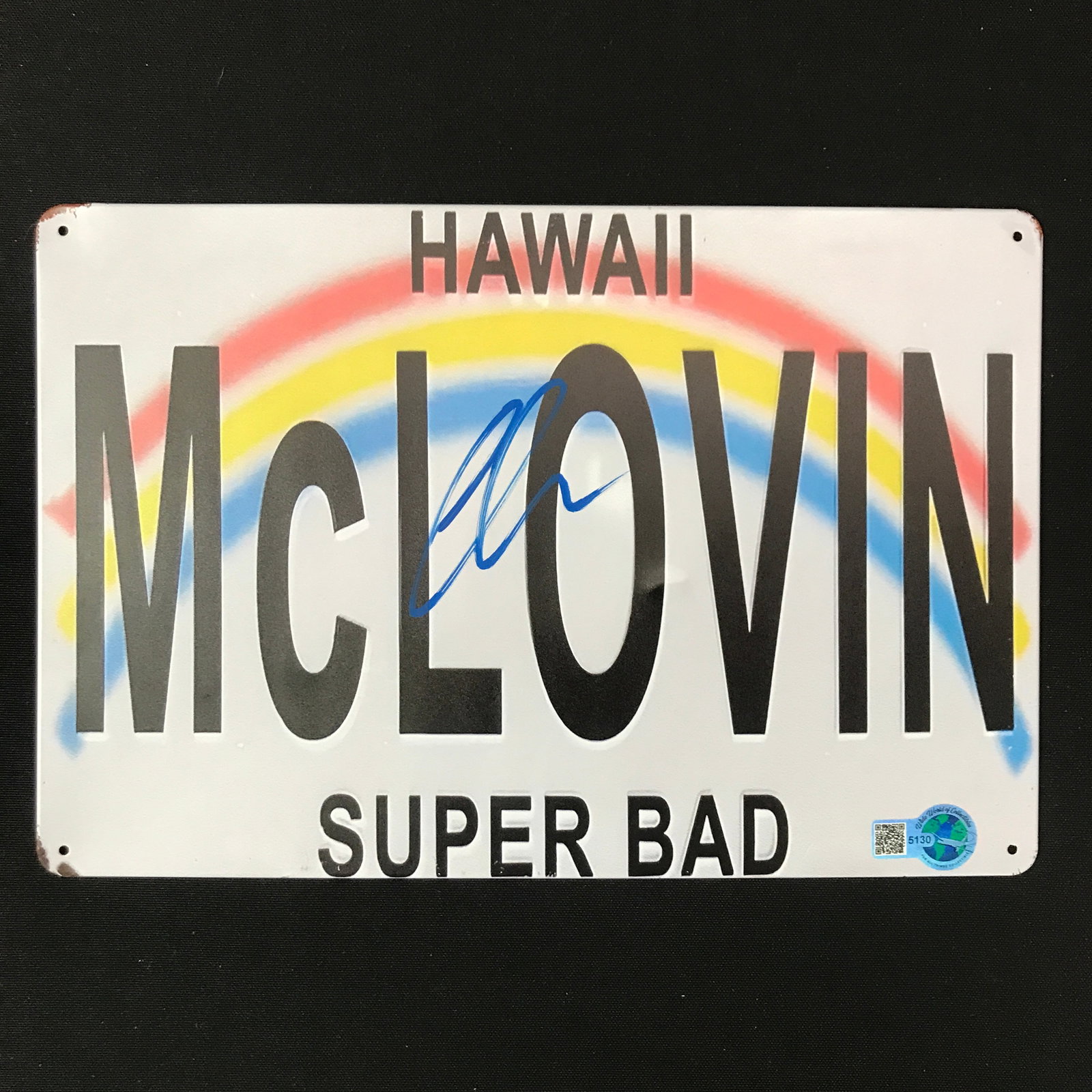 CHRISTOPHER MINTZ-PLASSE SIGNED MCLOVIN LICENSE PLATE TIN SIGN - WWOC COA (1 of 1)