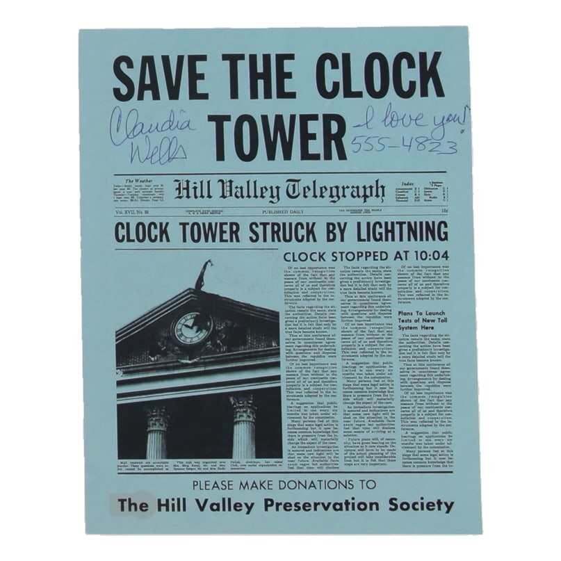 CLAUDIA WELLS SIGNED SAVE THE CLOCK TOWER 8X10 INSCRIBED ' I LOVE YOU 555-4823' - BECKETT COA: Prices are in Canadian dollars