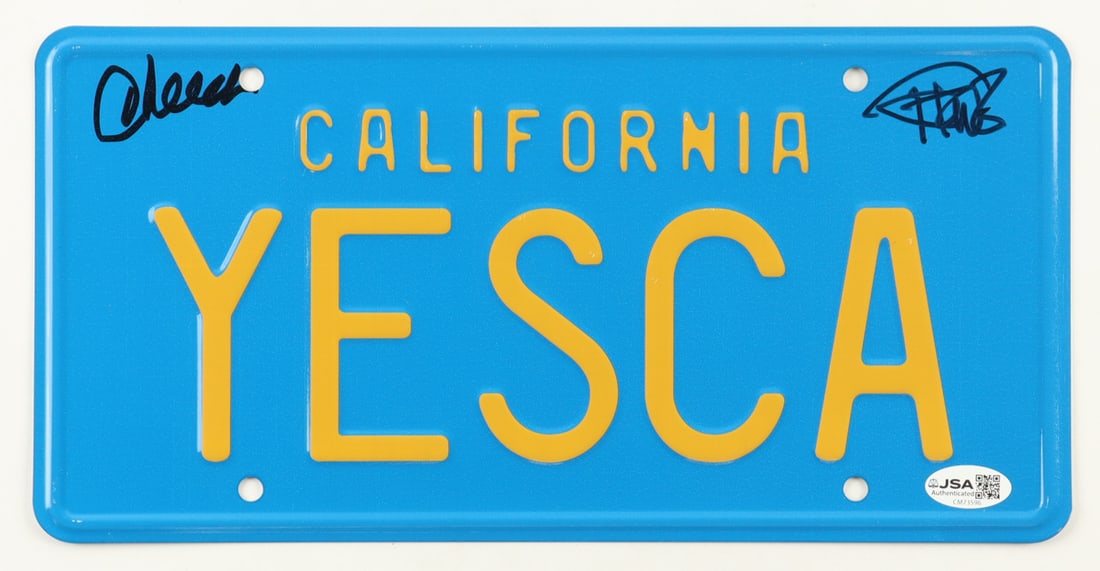 CHEECH AND CHONG SIGNED YESCA LICENSE PLATE - JSA COA: Prices are in Canadian dollars