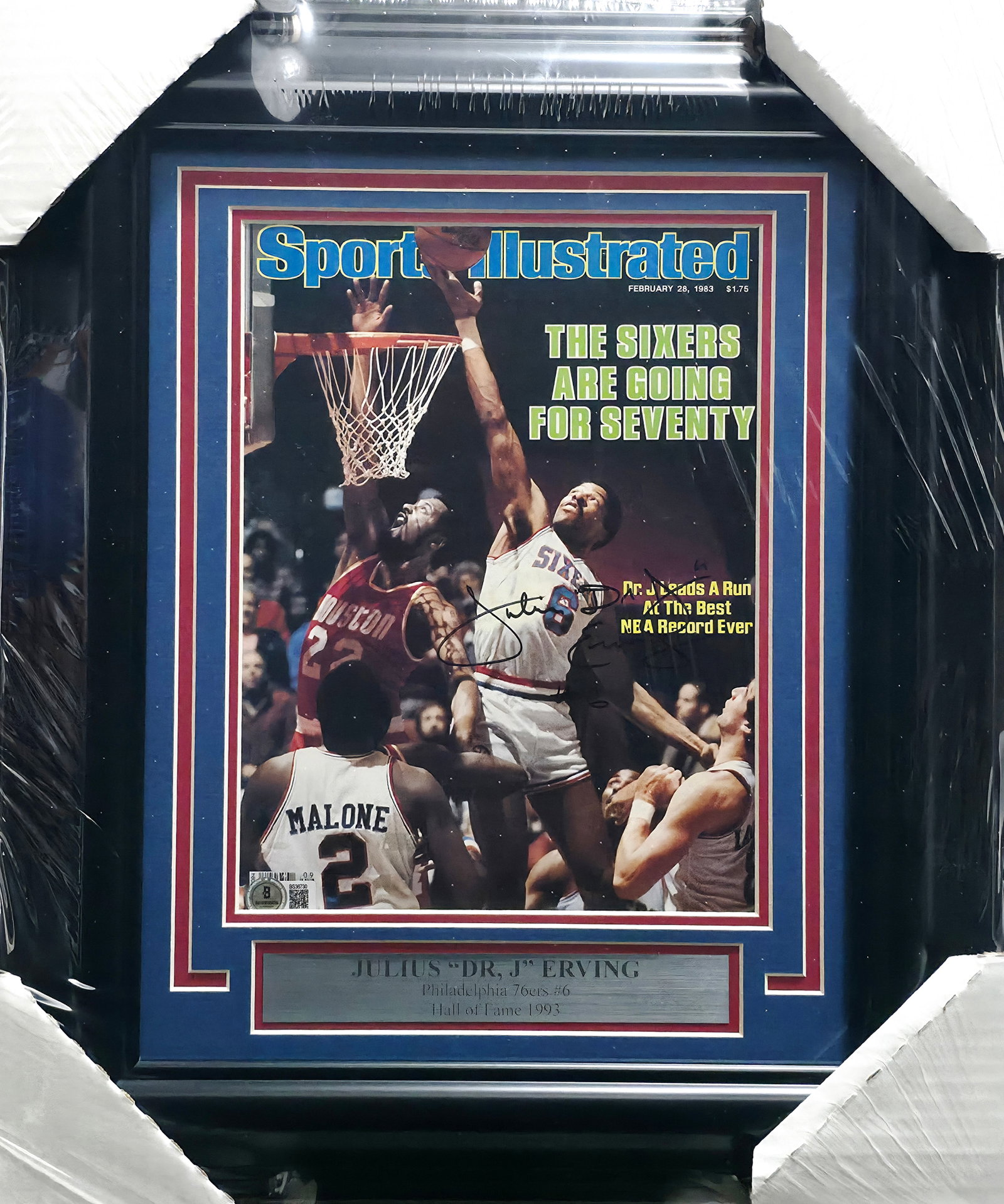JULIUS "DR. J" ERVING SIGNED AND FRAMED 16 X 20 - BECKETT COA: Prices are in Canadian dollars