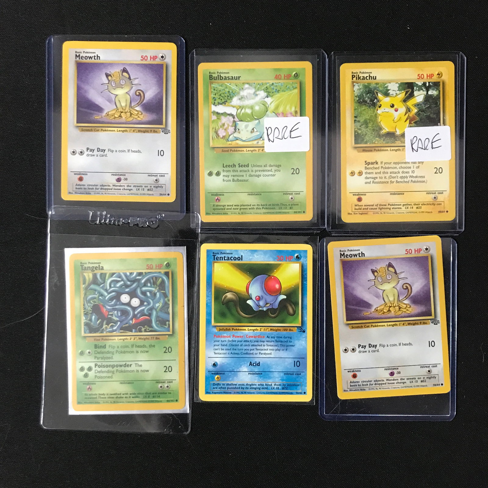 LOT OF 6 POKEMON TCG TRADING CARDS IN INDIVIDUAL SLEEVES - INCLUDING 2 RARE: Prices are in Canadian dollars