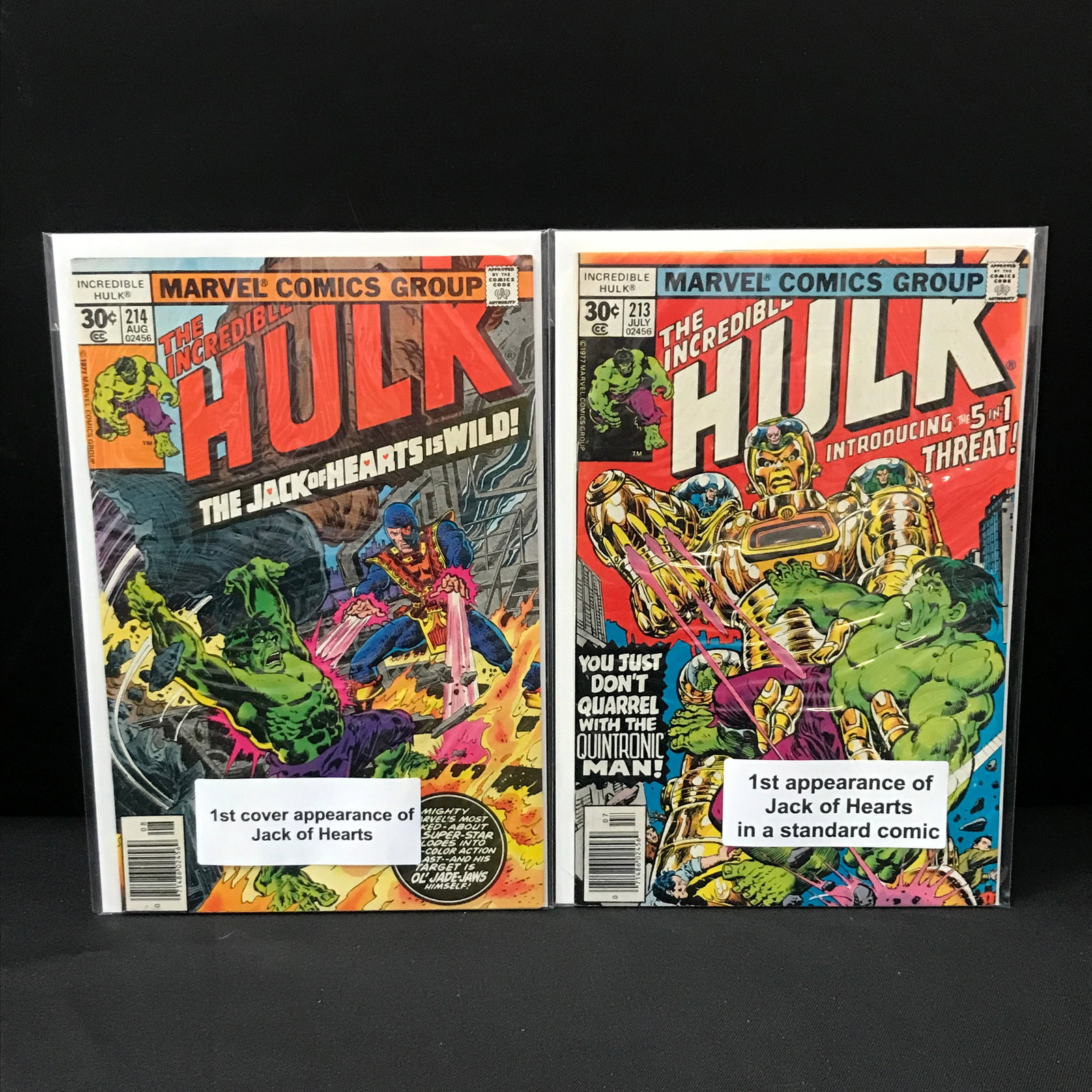 LOT OF 2 INCREDIBLE HULK COMICS #213-214 1ST APP JACK OF HEARTS - MARVEL COMICS (1 of 1)