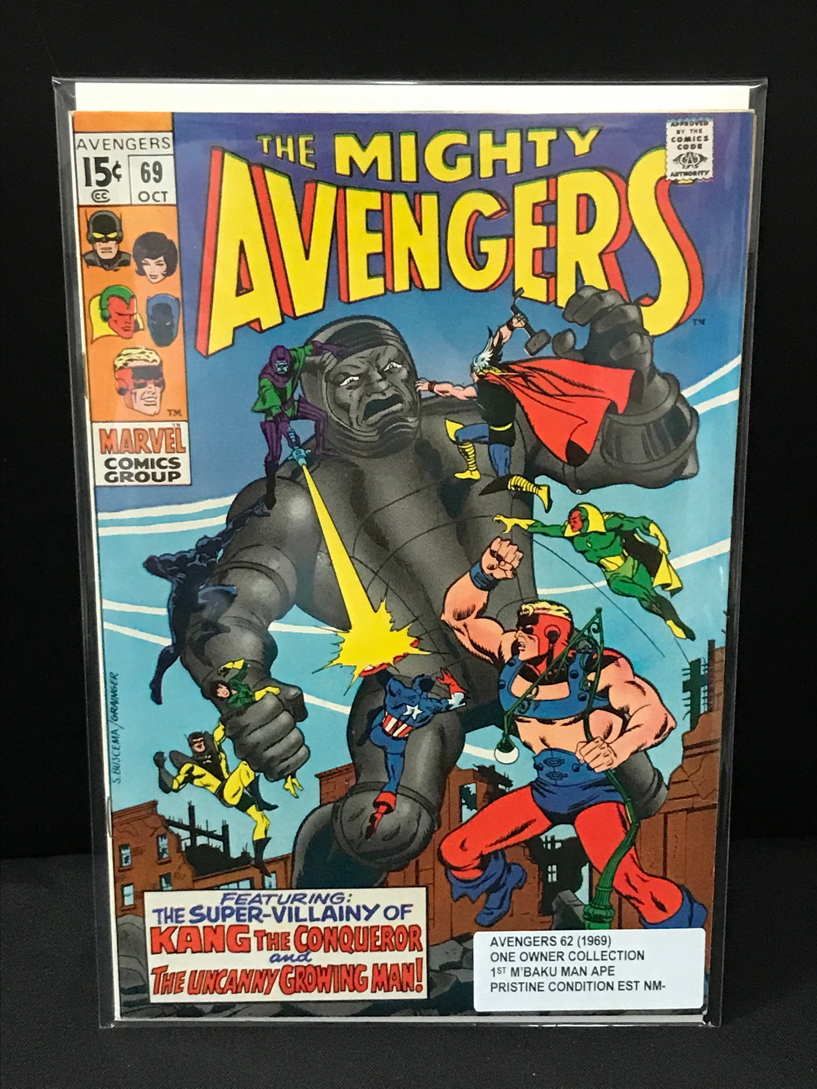 THE MIGHTY AVENGERS #62 (1969) 1ST M'BAKU MAN APE ONE OWNER COLLECTION - MARVEL COMICS (1 of 1)