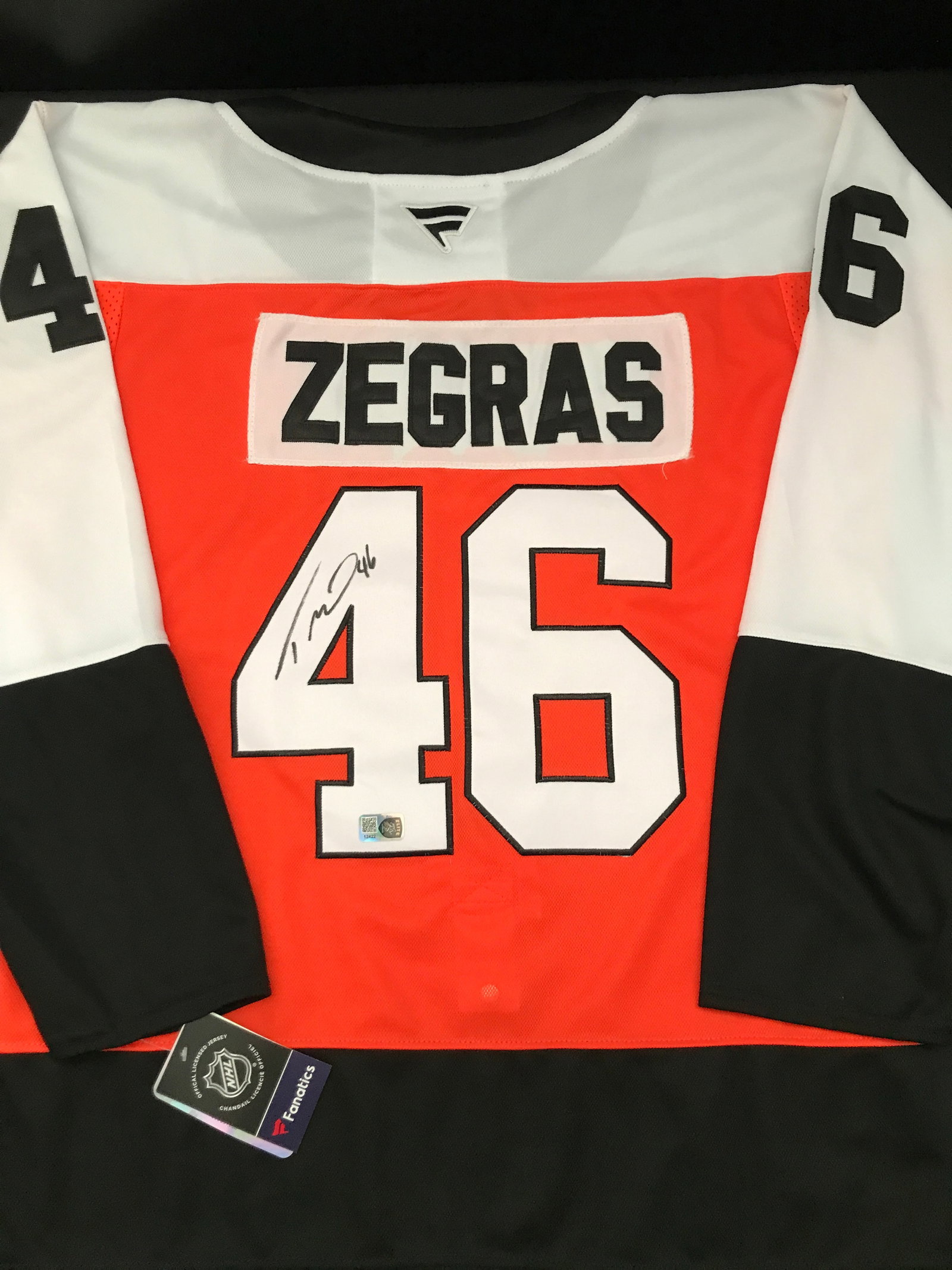 TREVOR ZEGRAS SIGNED PHILADELPHIA FLYERS CUSTOM JERSEY - ELITE SPORTS COA: Prices are in Canadian dollars