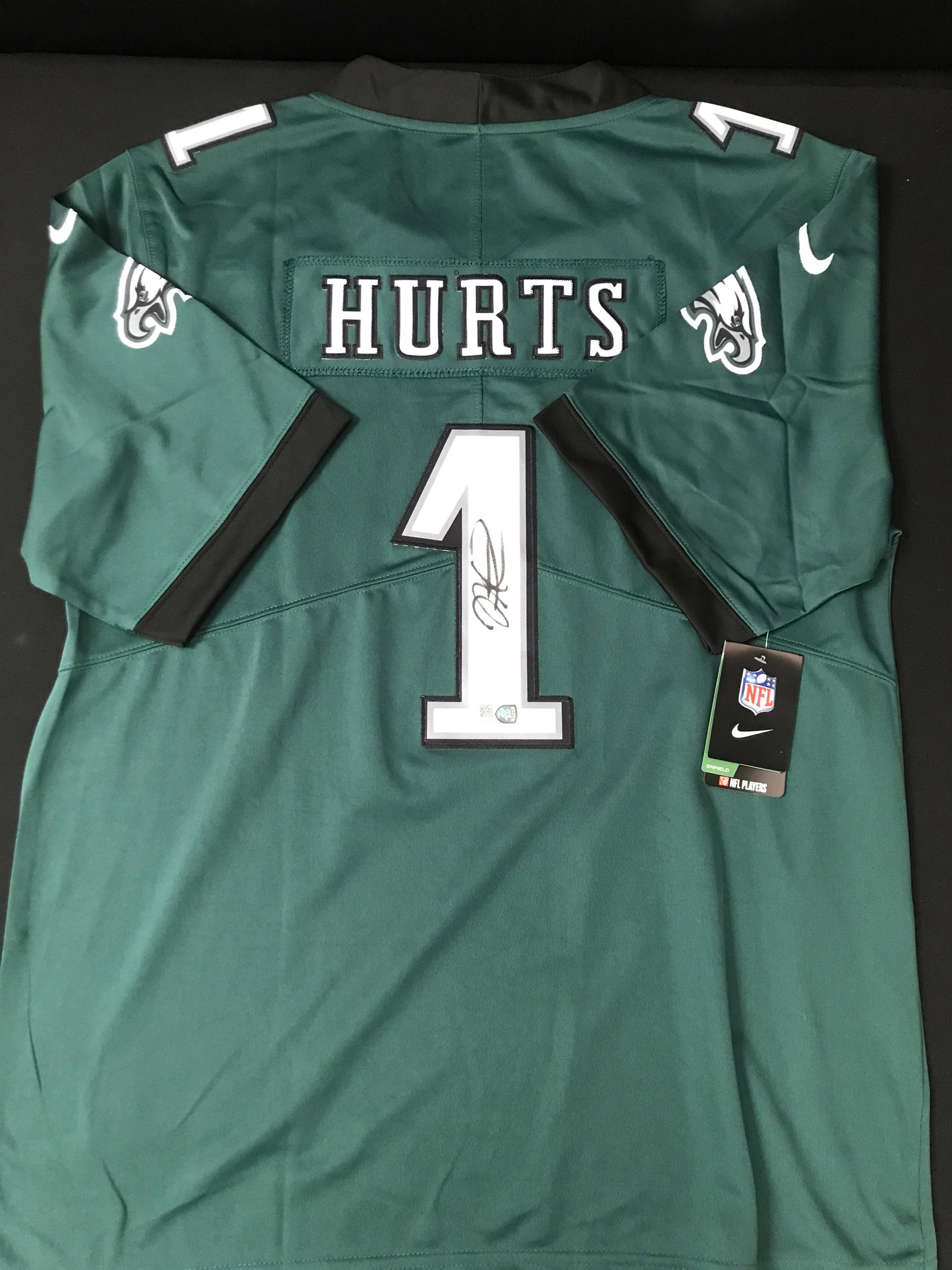 JALEN HURTS SIGNED PHILADELPHIA EAGLES CUSTOM JERSEY - ELITE SPORTS COA: Prices are in Canadian dollars