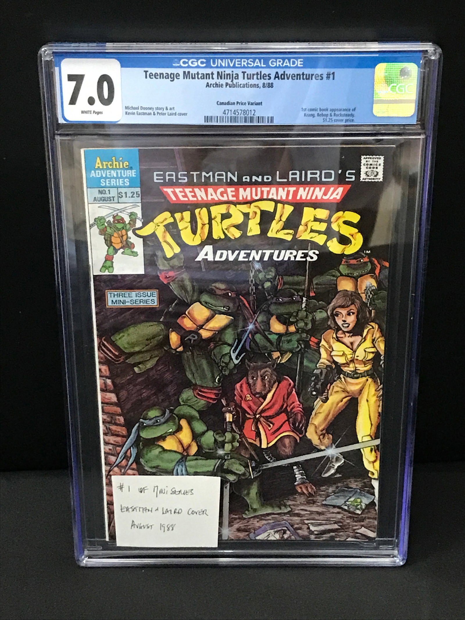 TEENAGE MUTANT NINJA TURTLES ADVENTURES #1 BY ARCHIE PUBLICATIONS - CGC GRADE 7: Prices are in Canadian dollars