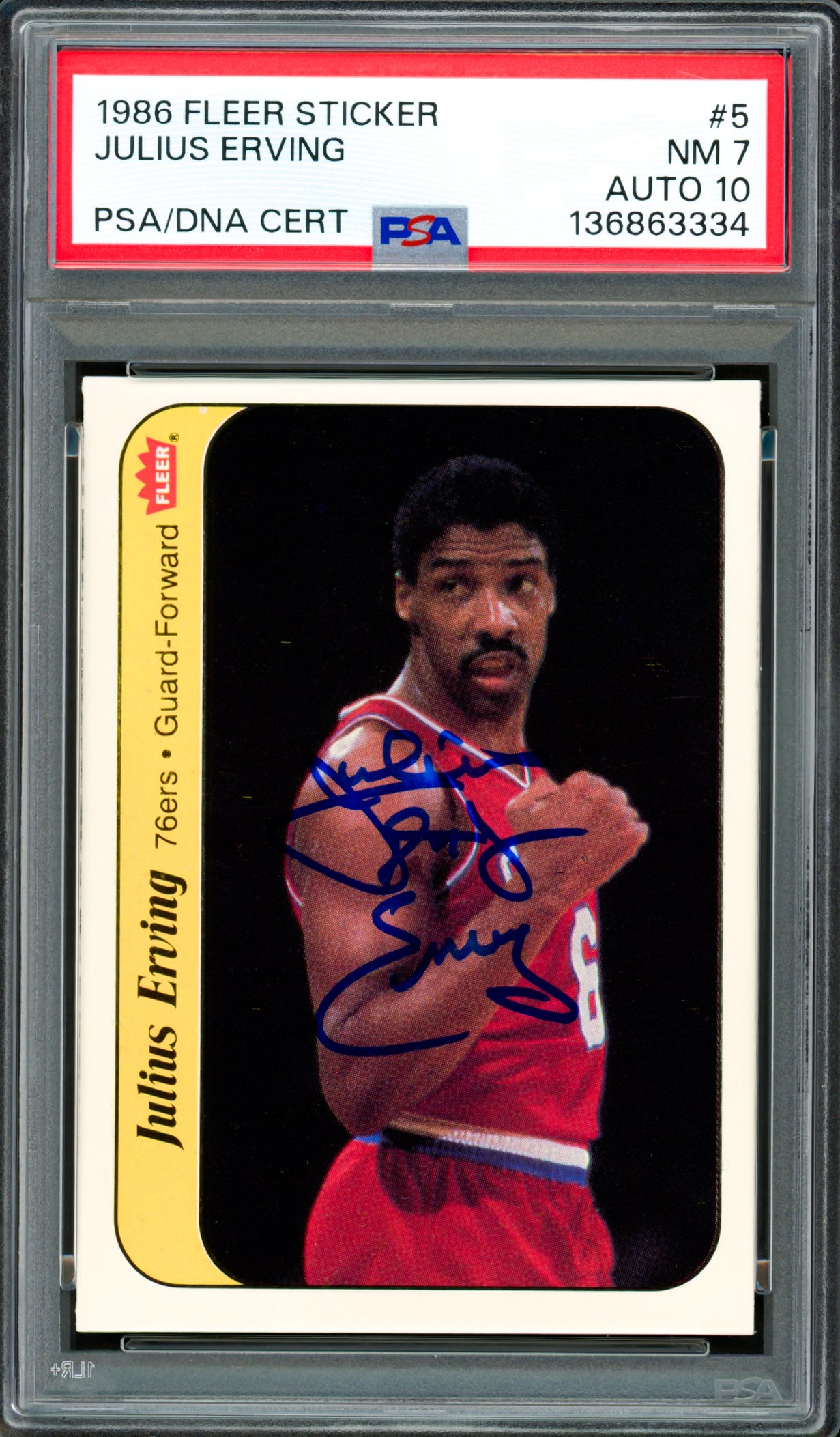 1986 FLEER STICKER JULIUS ERVING SIGNED TRADING CARD - PSA AUTOGRAPH GRADE 10: Prices are in Canadian dollars
