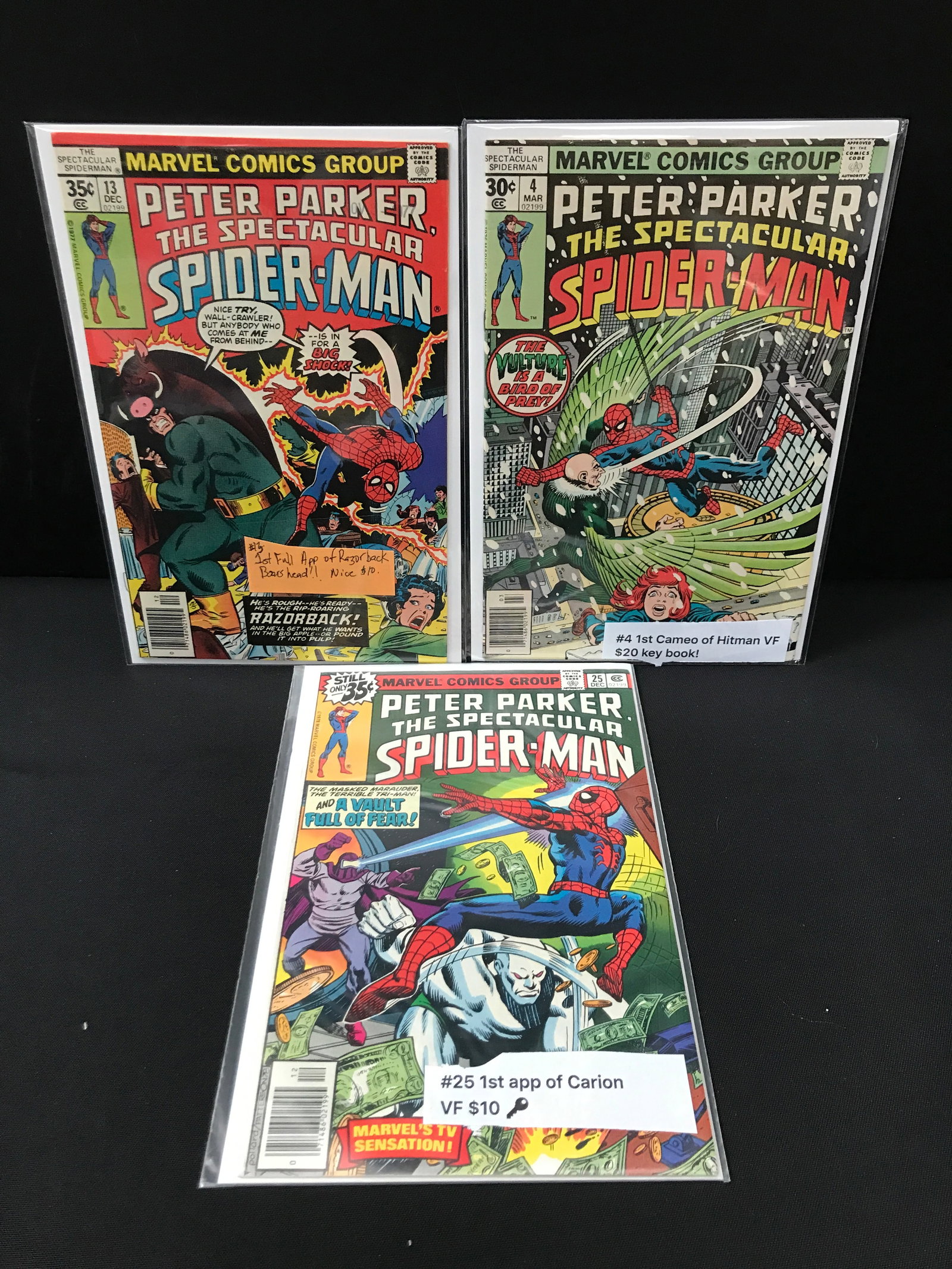 LOT OF 3 PETER PARKER THE SPECTACULAR SPIDERMAN COMICS - MARVEL COMICS: Prices are in Canadian dollars