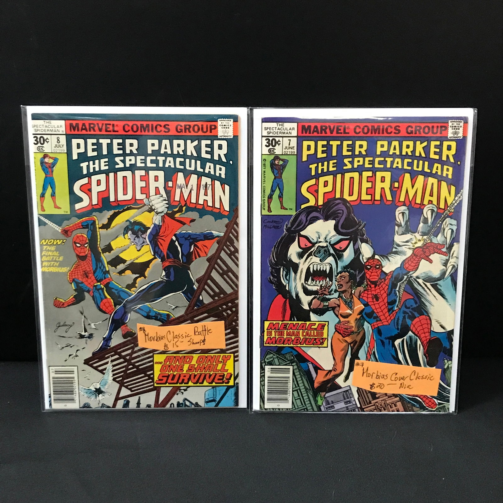LOT OF 2 PETER PARKER THE SPECTACULAR SPIDERMAN COMICS #7-8 - MARVEL COMICS: Prices are in Canadian dollars