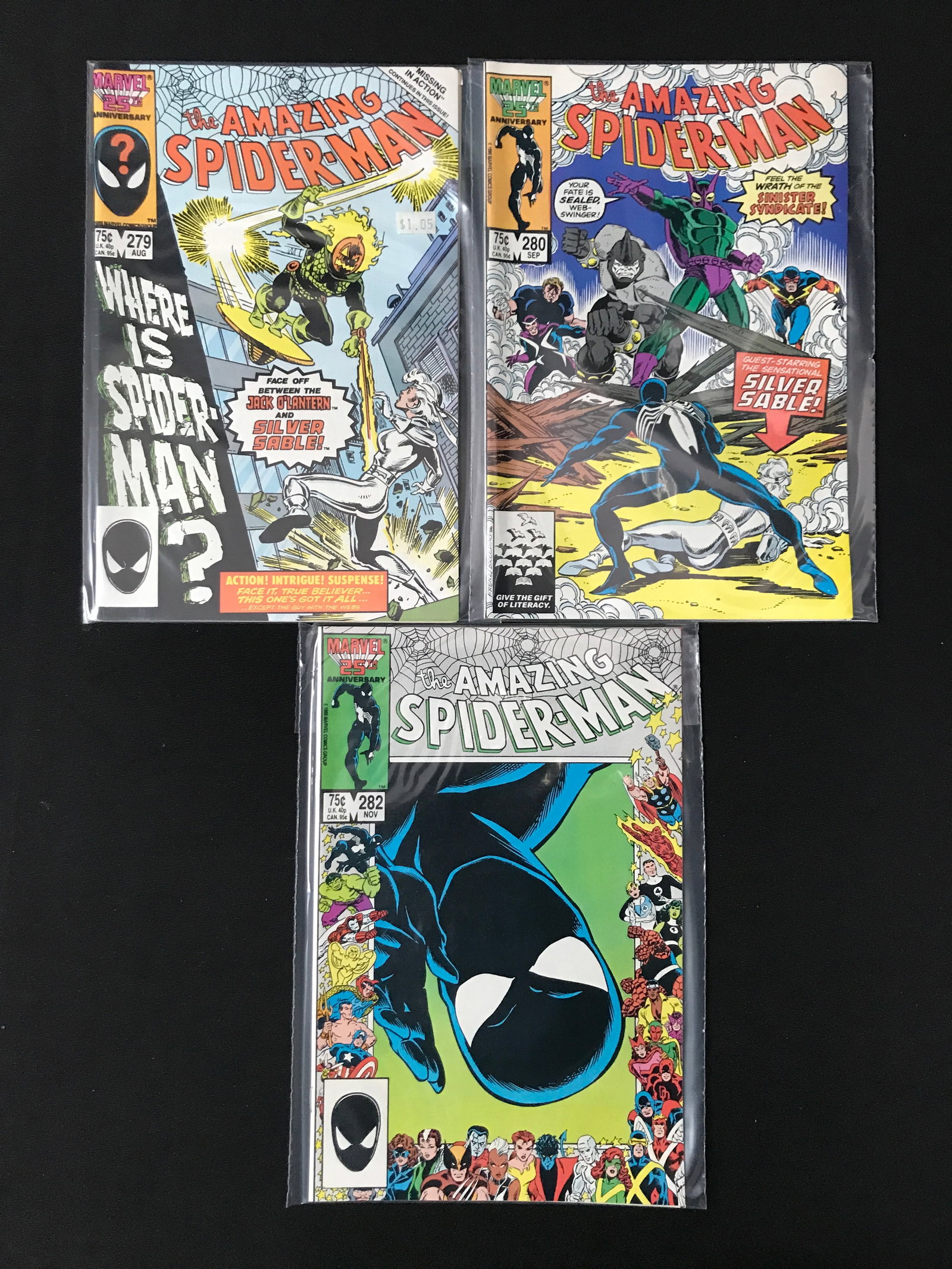 LOT OF 3 THE AMAZING SPIDERMAN COMICS #279-281 - MARVEL COMICS: Prices are in Canadian Dollars