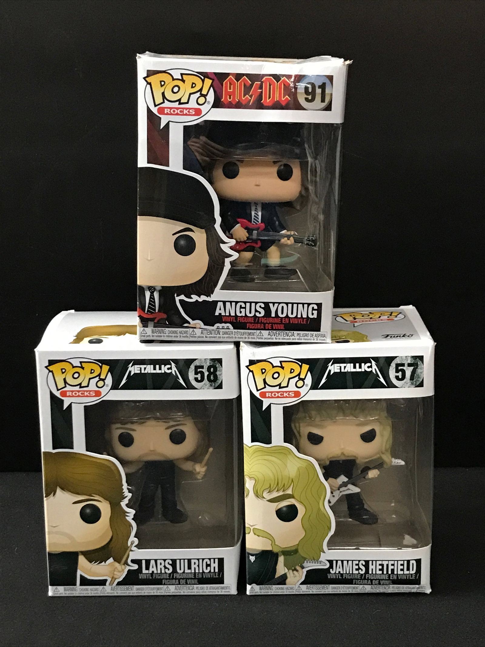 LOT OF 3 AC/DC / METALLICA FUNKO POPS: Prices are in Canadian Dollars