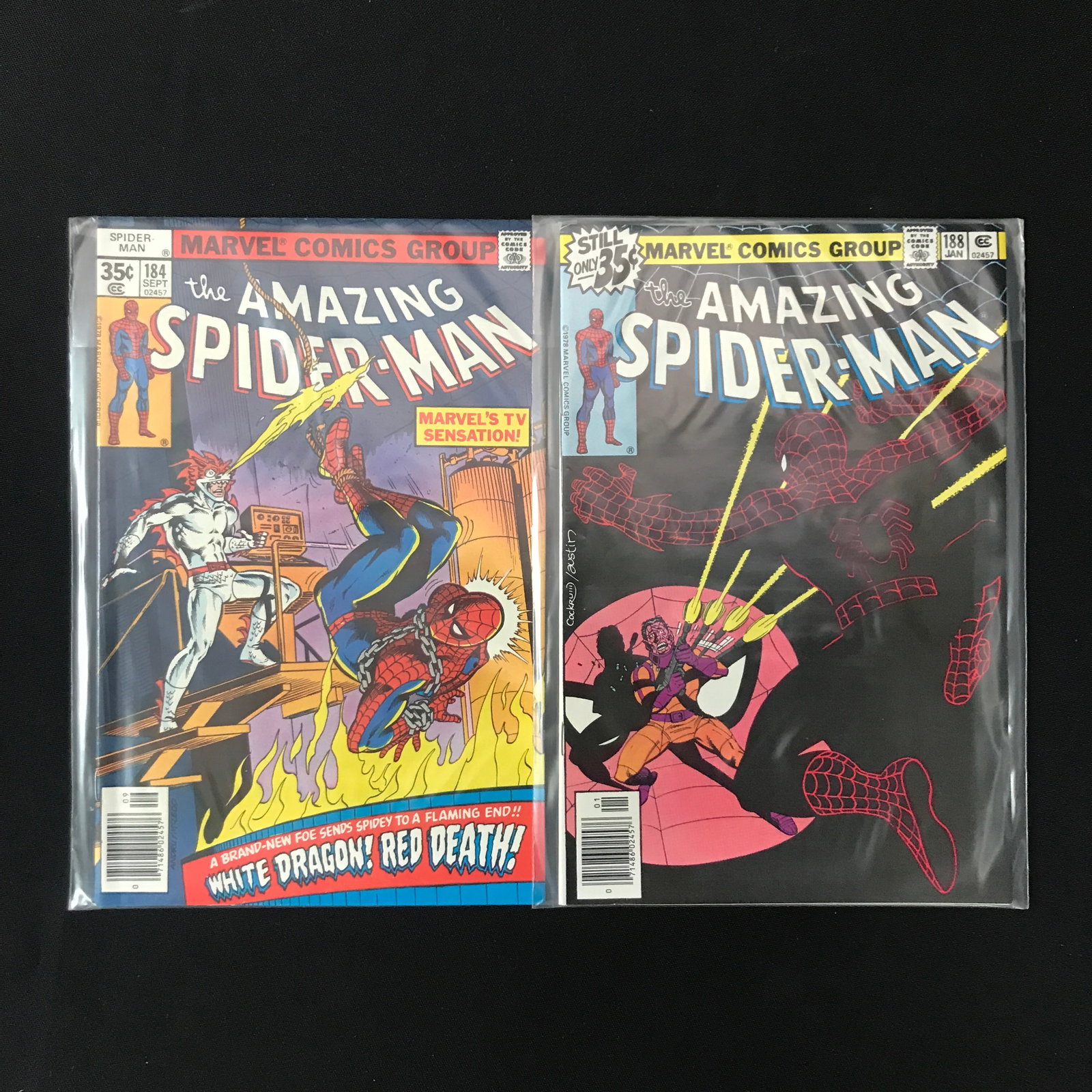 LOT OF 2 AMAZING SPIDERMAN COMICS #184 AND #188 (MARVEL): Prices are in Canadian Dollars