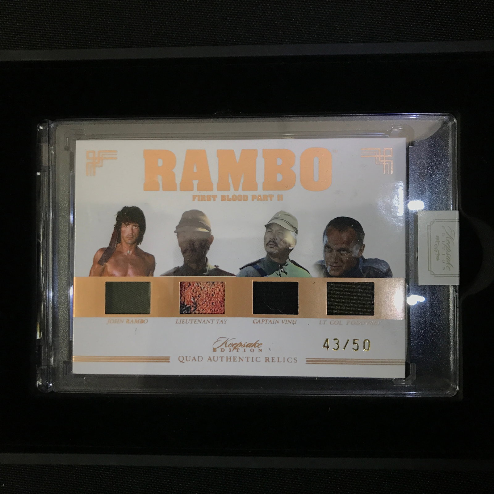 2024 KEEPSAKE EDITION RAMBO QUAD RELIC RAMBO TRADING CARD IN SPECIAL LIGHT UP BOX 43/50 (1 of 2)