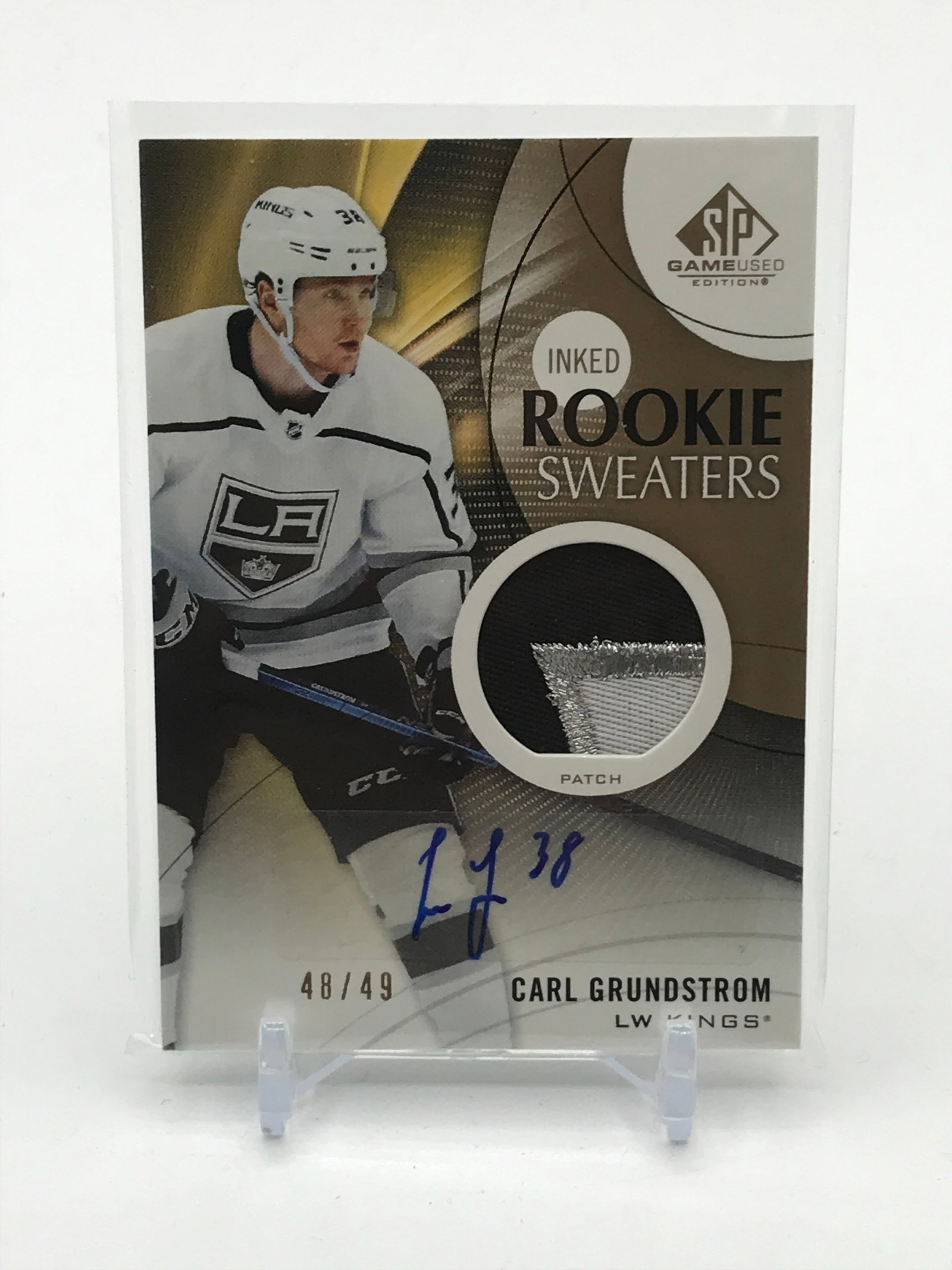 2019-20 UPPER DECK SP GAME USED HOCKEY CARL GRUNDSTROM SIGNED PATCH TRADING CARD 48/49 (1 of 2)