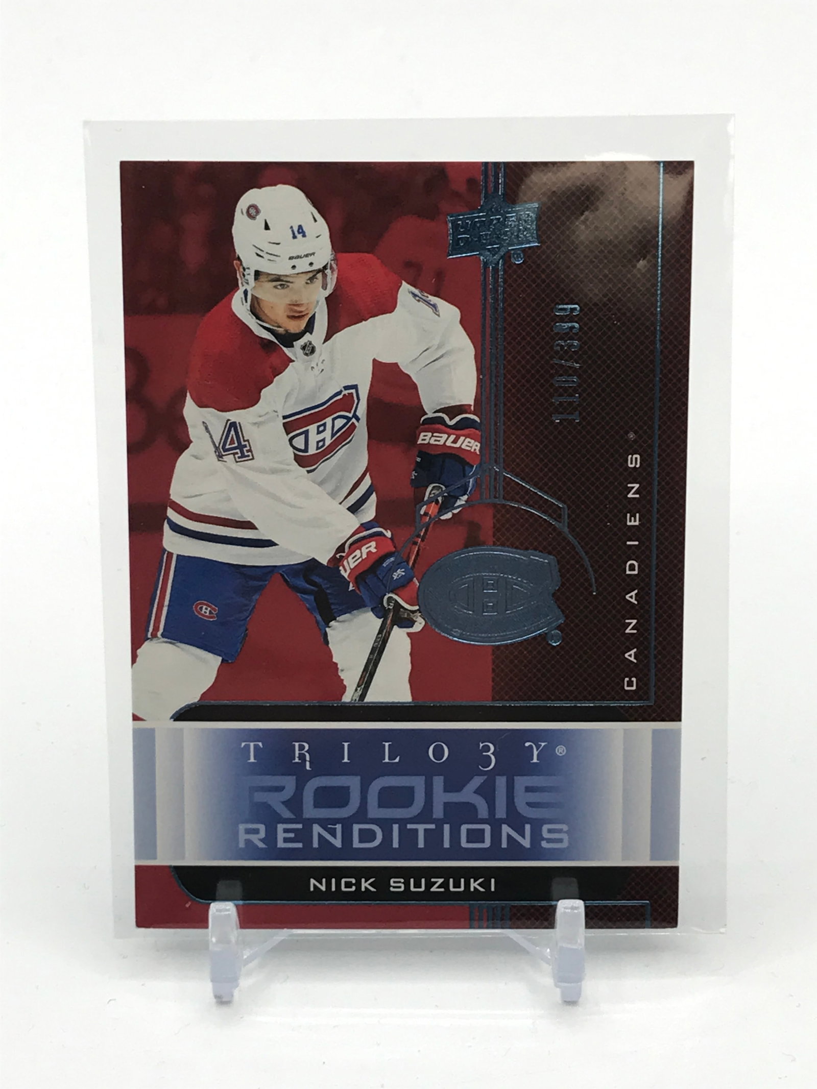 2019-20 UPPER DECK TRILOGY HOCKEY NICK SUZUKI ROOKIE RENDITIONS TRADING CARD 110/399 (1 of 2)