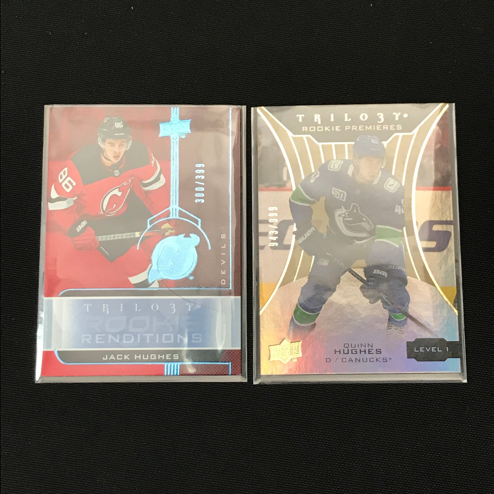 LOT OF 2 HOCKEY ROOKIE TRADING CARDS - JACK AND QUINN HUGHES (1 of 1)