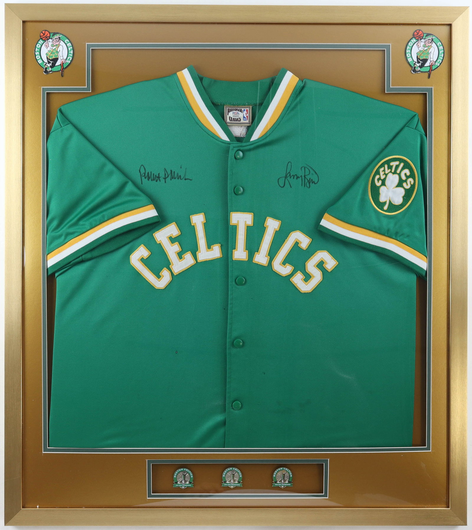 LARRY BIRD AND ROBERT PARISH SIGNED AND FRAMED CELTICS JACKET - BECKETT COA: Prices are in Canadian dollars