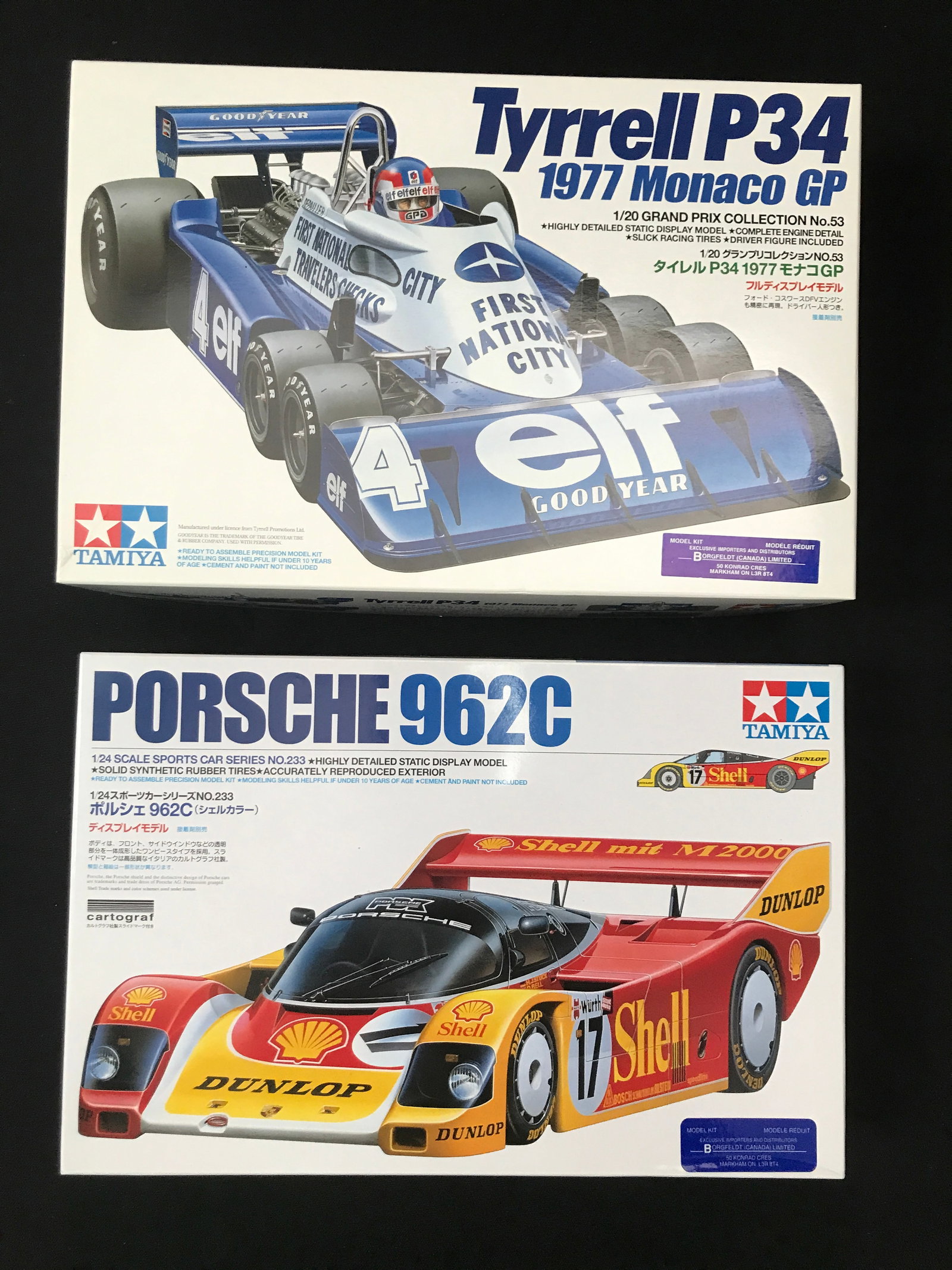 LOT OF 2 MODEL KIT RACING CARS IN ORIGINAL PACKAGING: Prices are in Canadian dollars