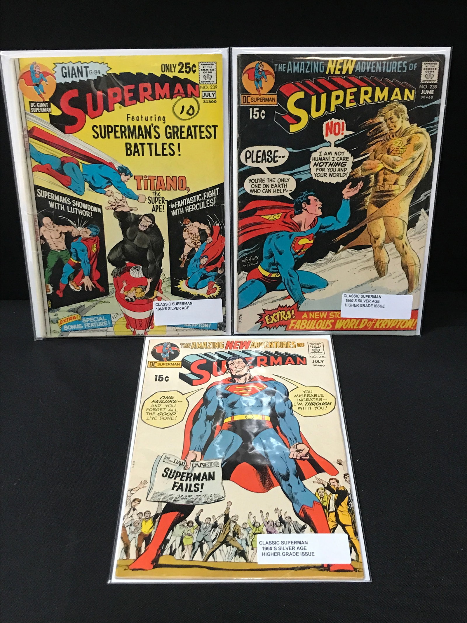 LOT OF 3 SUPERMAN COMICS #238 - #240 (1960'S) - DC COMICS (1 of 1)