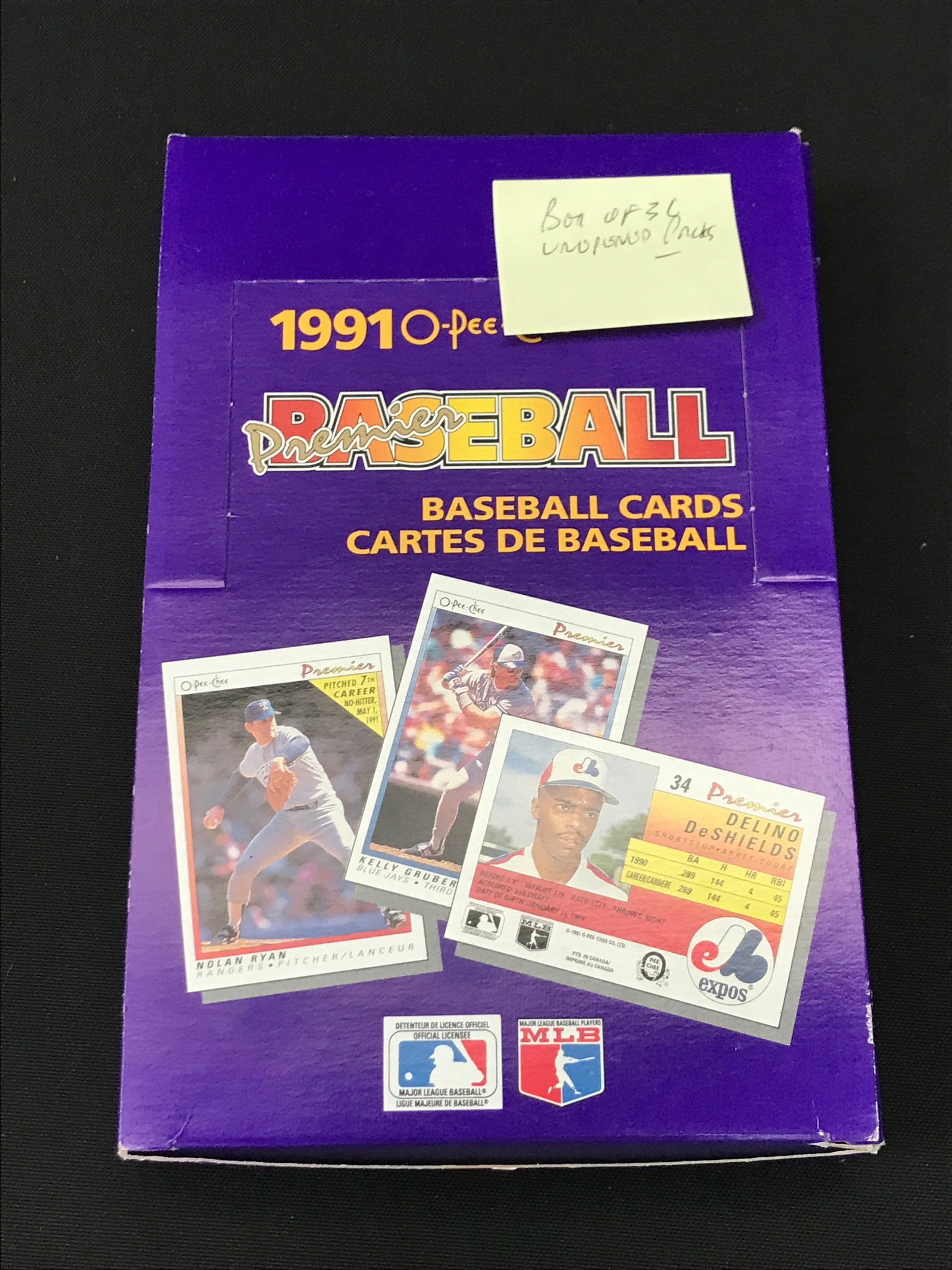 BOX OF 1991 OPC PREMIERE BASEBALL CONTAINING 36 UNOPENED PACKS (1 of 2)