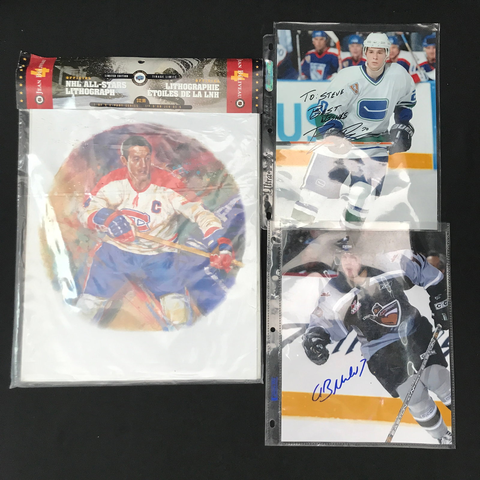 LOT OF 3 ITEMS OF HOCKEY MEMORABILIA INCLUDING 2 SIGNED PICTURES: Prices are in Canadian dollars
