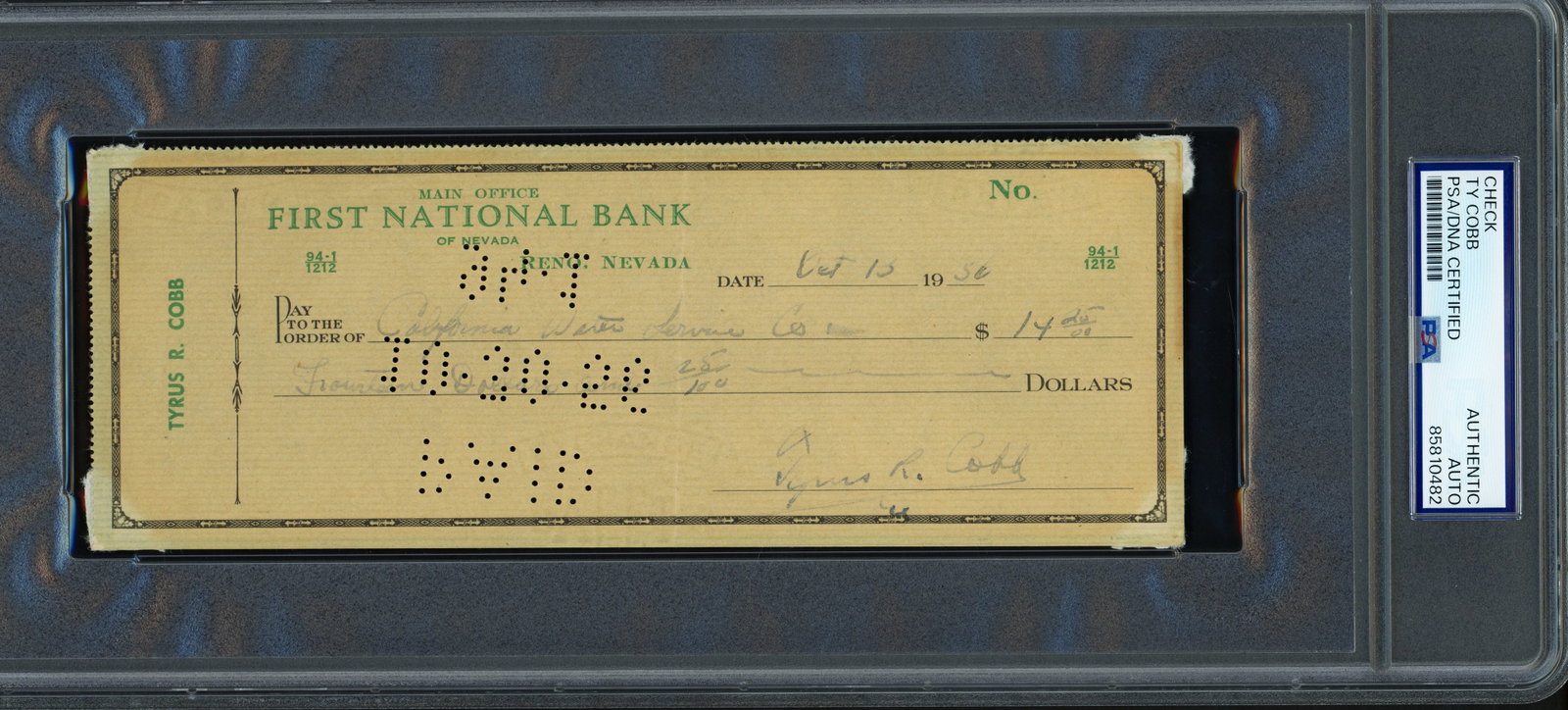 TY COBB SIGNED 1936 BANK CHECK - PSA ENCAPSULATED: Prices are in Canadian dollars